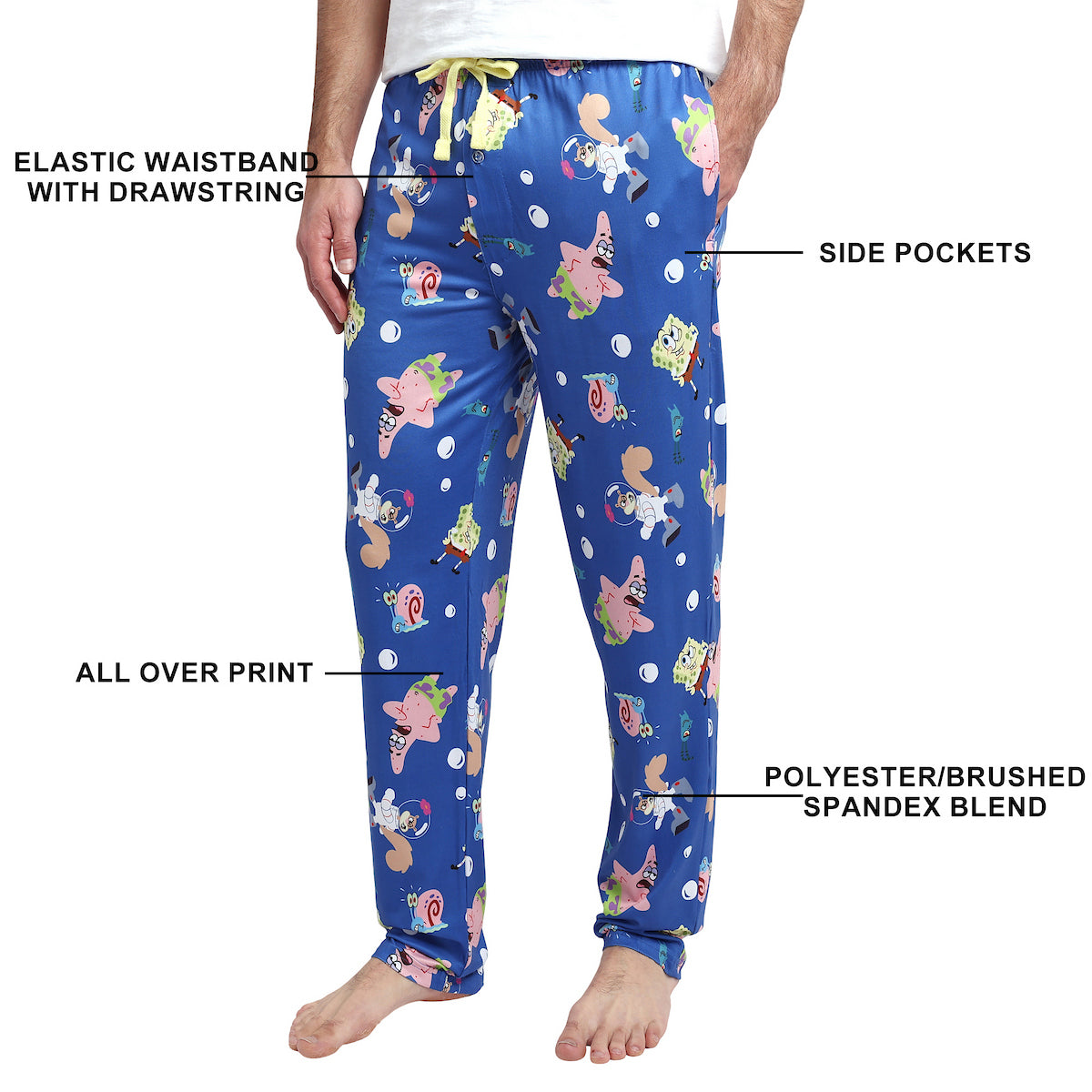 Spongebob Squarepants Characters & Bubbles Mens' Blue Sleep Pajama Pants