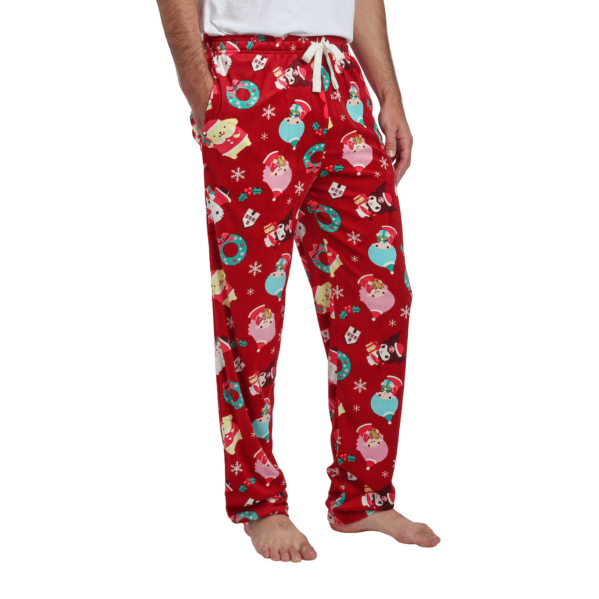 Hello Kitty & Friends Holiday All-Over Print Men's Lightweight Plush Fleece Sleep Pajama Pants