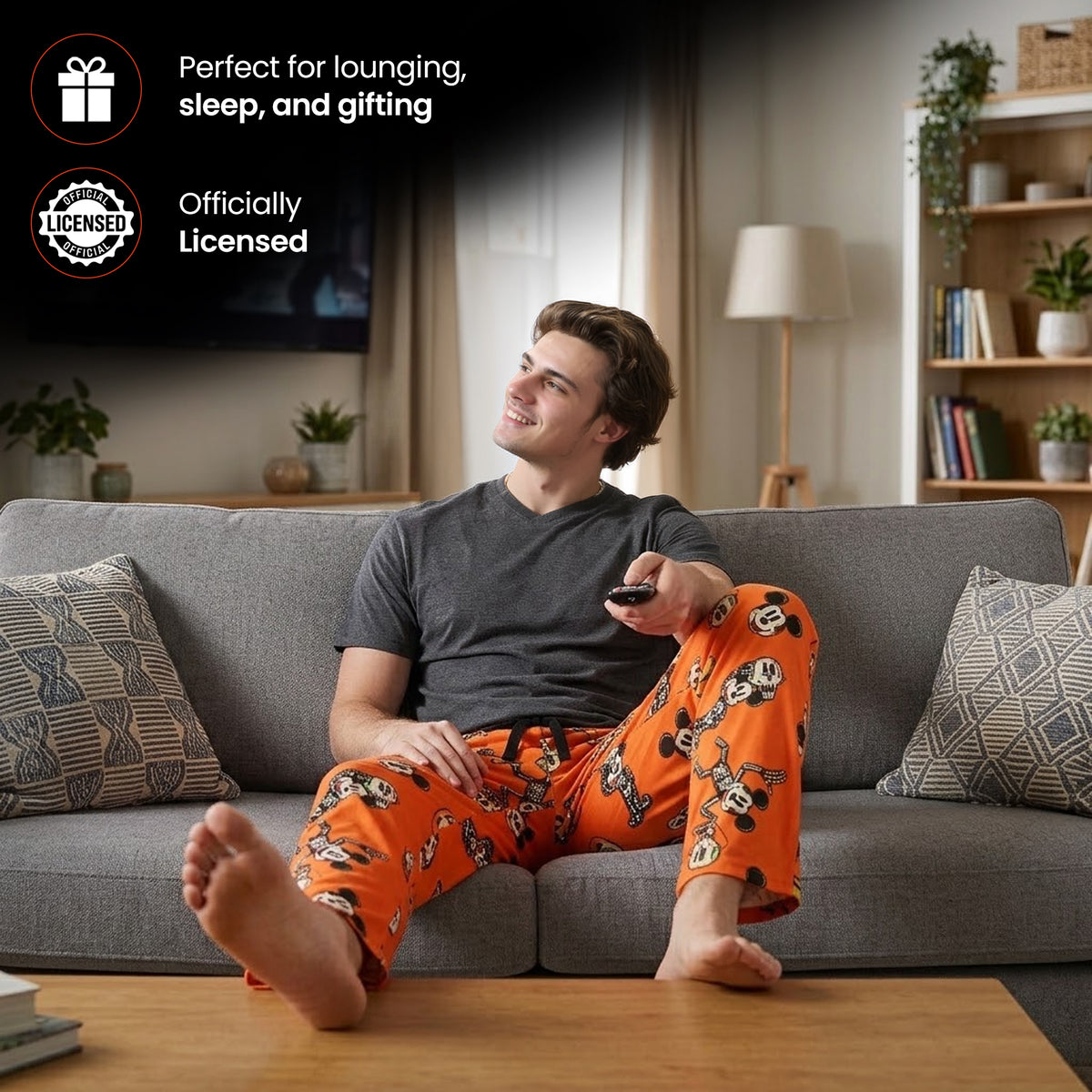 Disney Mickey Mouse Skeleton Mickey Adult Orange Sleep Pajama Pants
