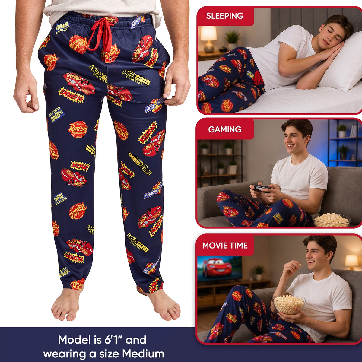 Pixar Cars Lightning McQueen & Radiator Springs Logos Adult Navy Sleep Pajama Pants
