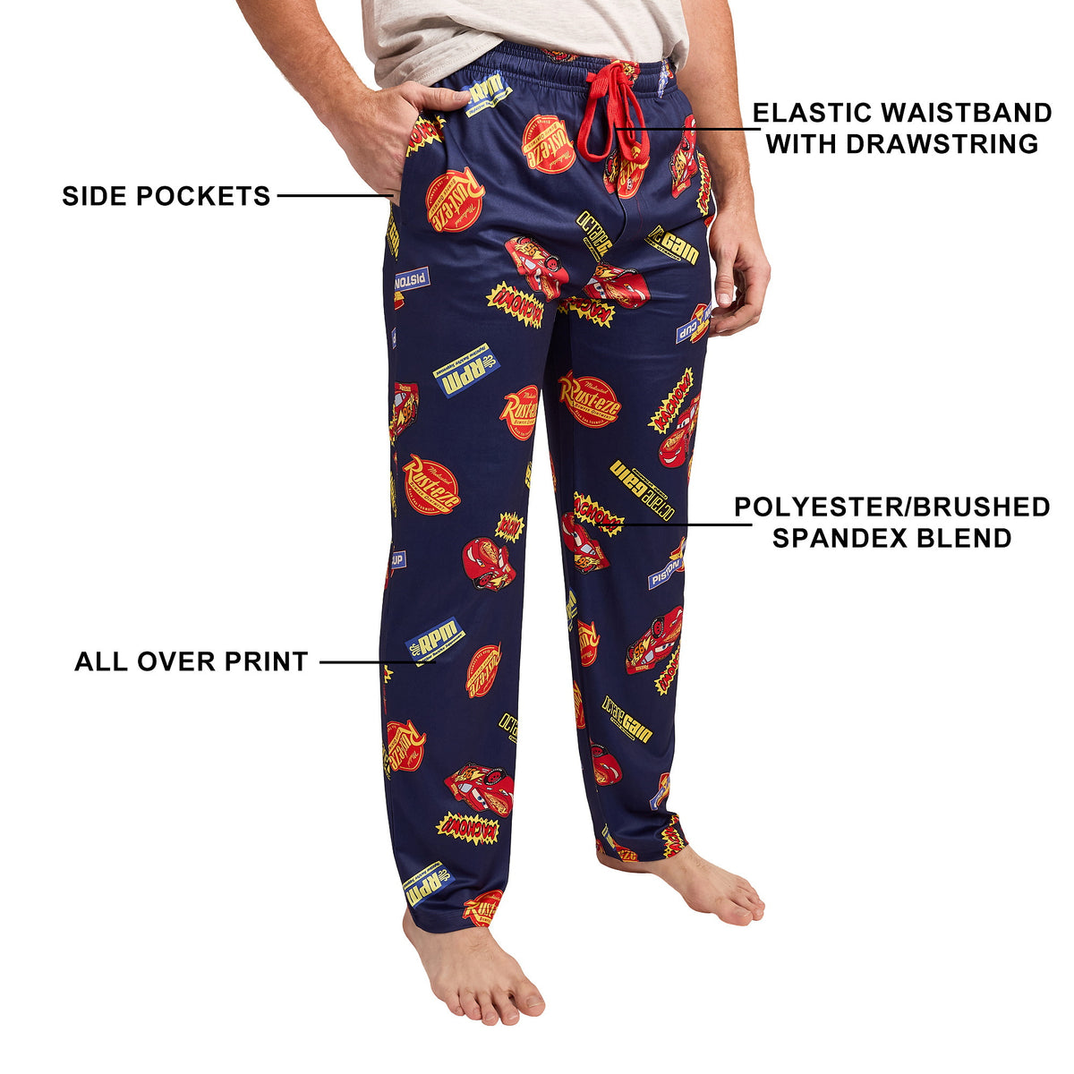 Pixar Cars Lightning McQueen & Radiator Springs Logos Adult Navy Sleep Pajama Pants