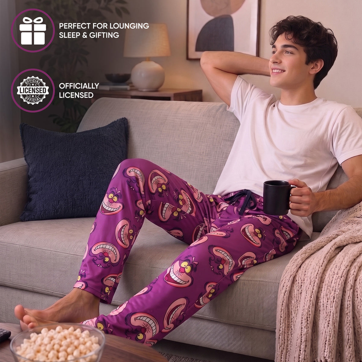 Disney Alice In Wonderland Chesire Cat All-Over Print Adult Purple Sleep Pajama Pants