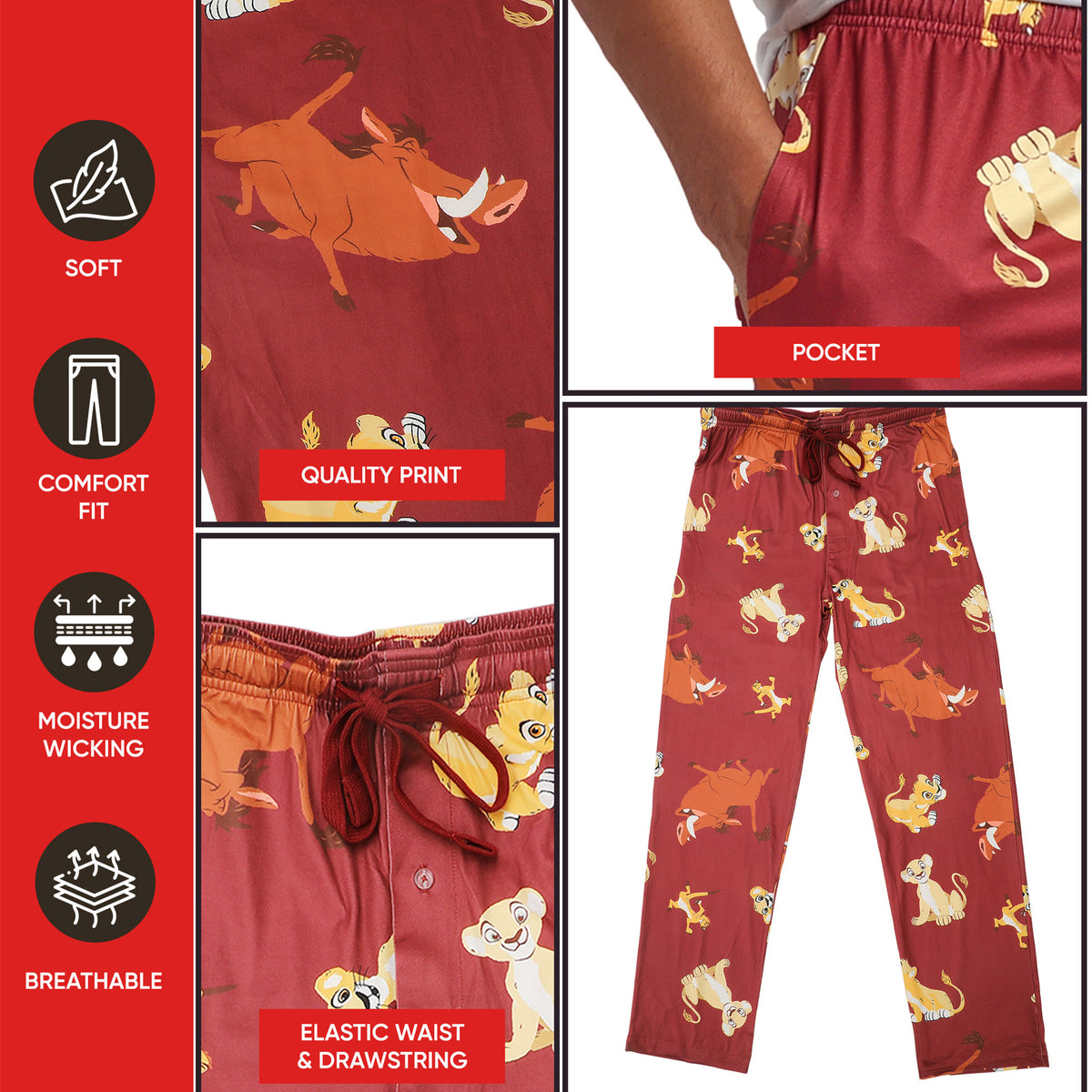The Lion King All-Over Character Print Adult Burgundy Sleep Pajama Pants