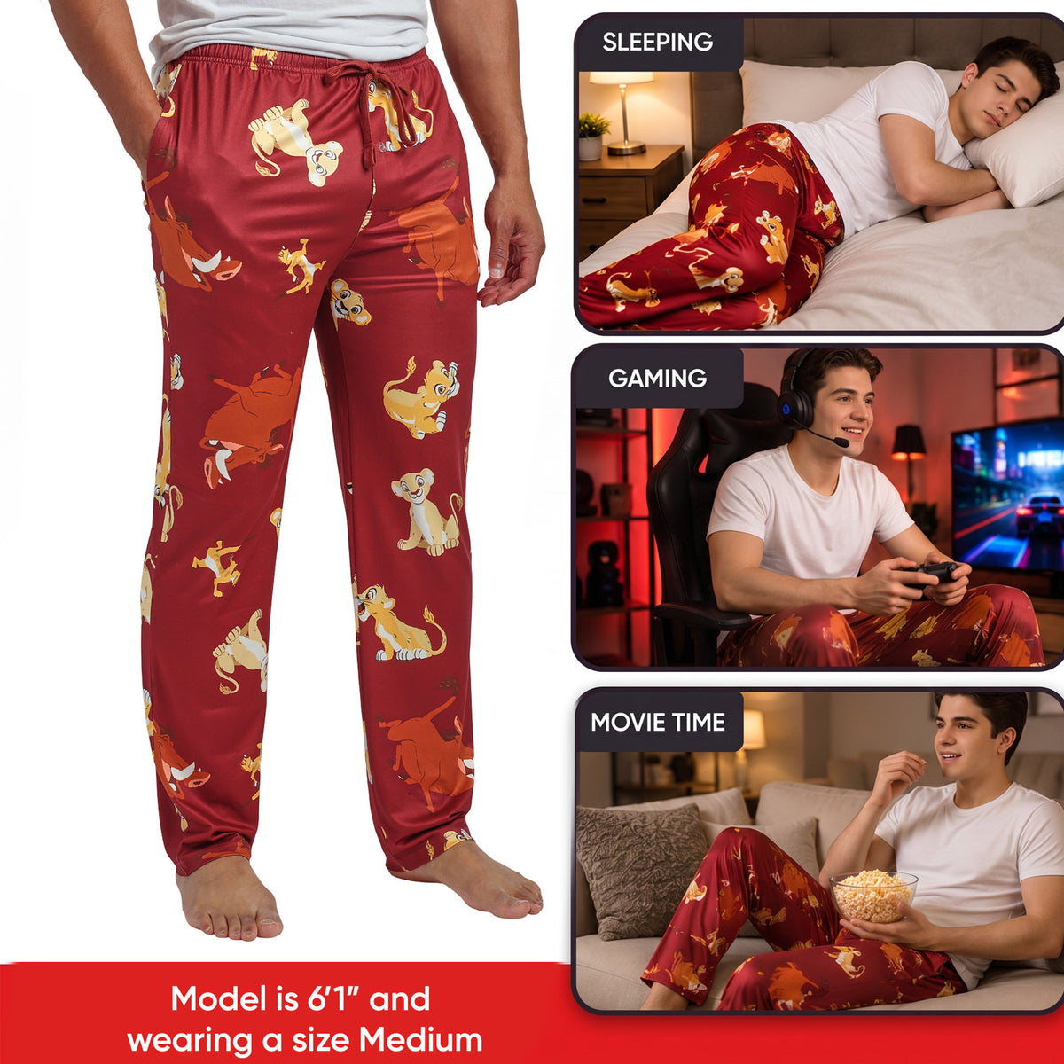 The Lion King All-Over Character Print Adult Burgundy Sleep Pajama Pants