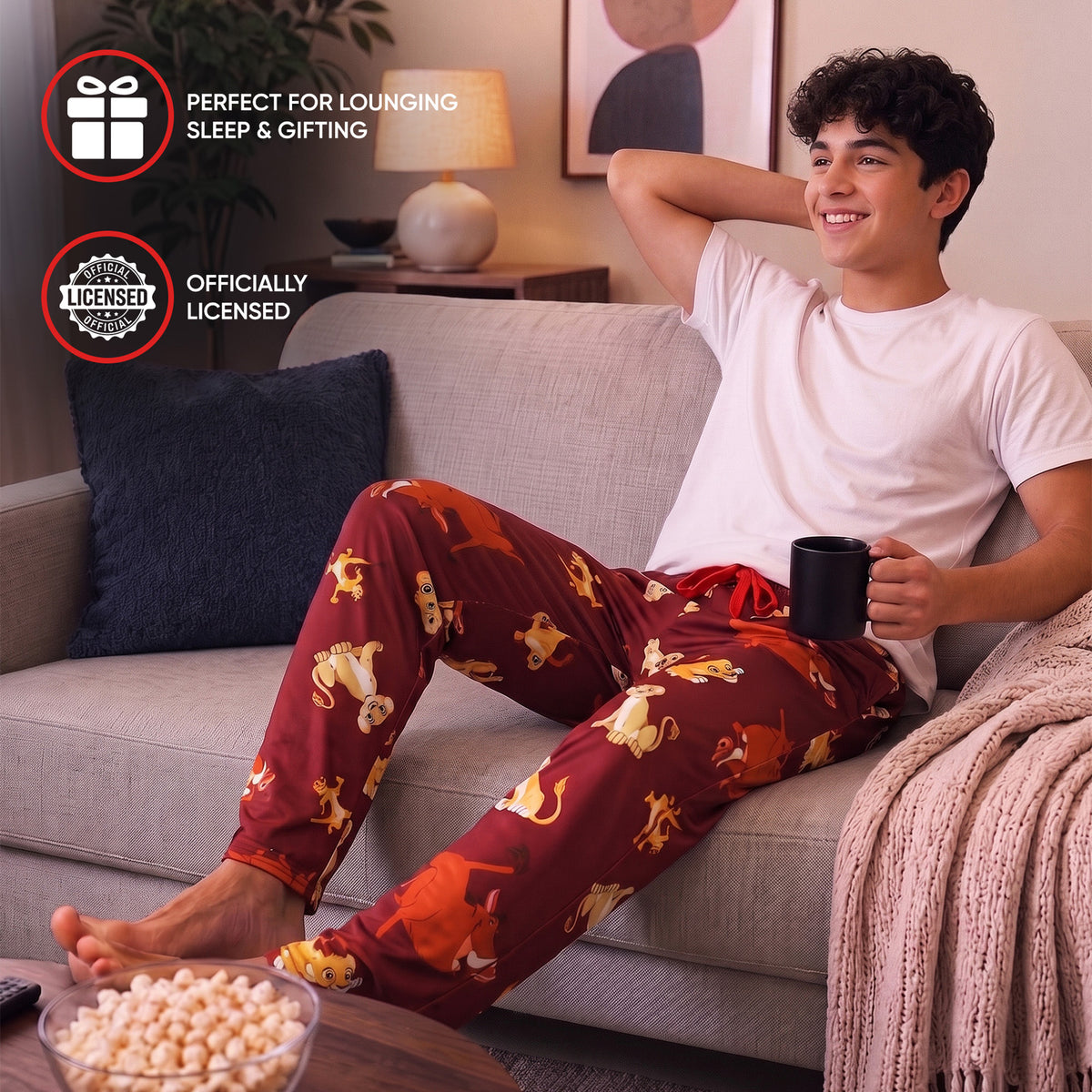 The Lion King All-Over Character Print Adult Burgundy Sleep Pajama Pants