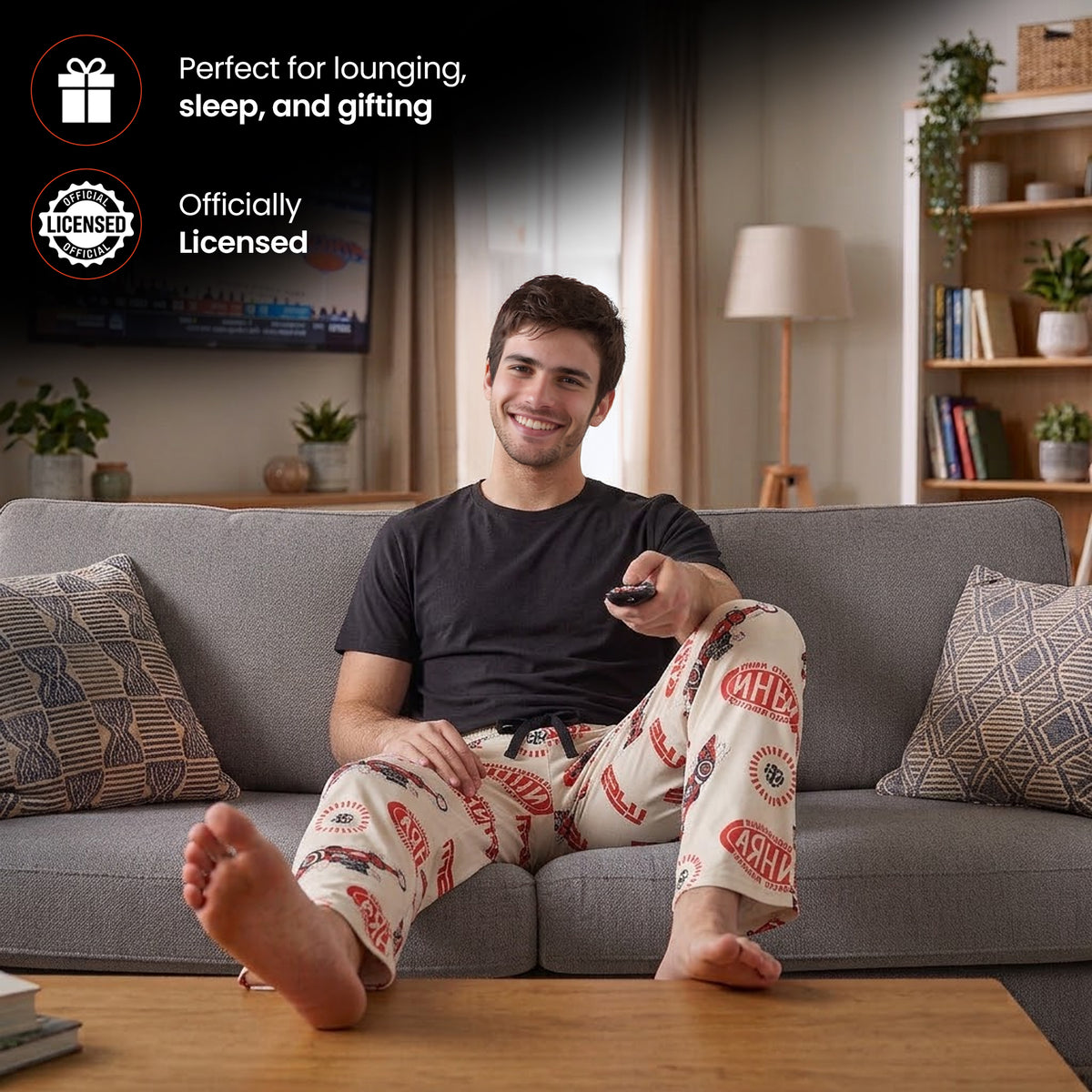 National Hot Rod Association Cars & Logo All-Over Print Men's White Sleep Pajama Pants