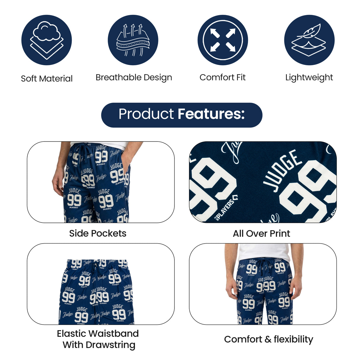 MLBPA Aaron Judge Judge 99 Men's Blue Sleep Pajama Pants
