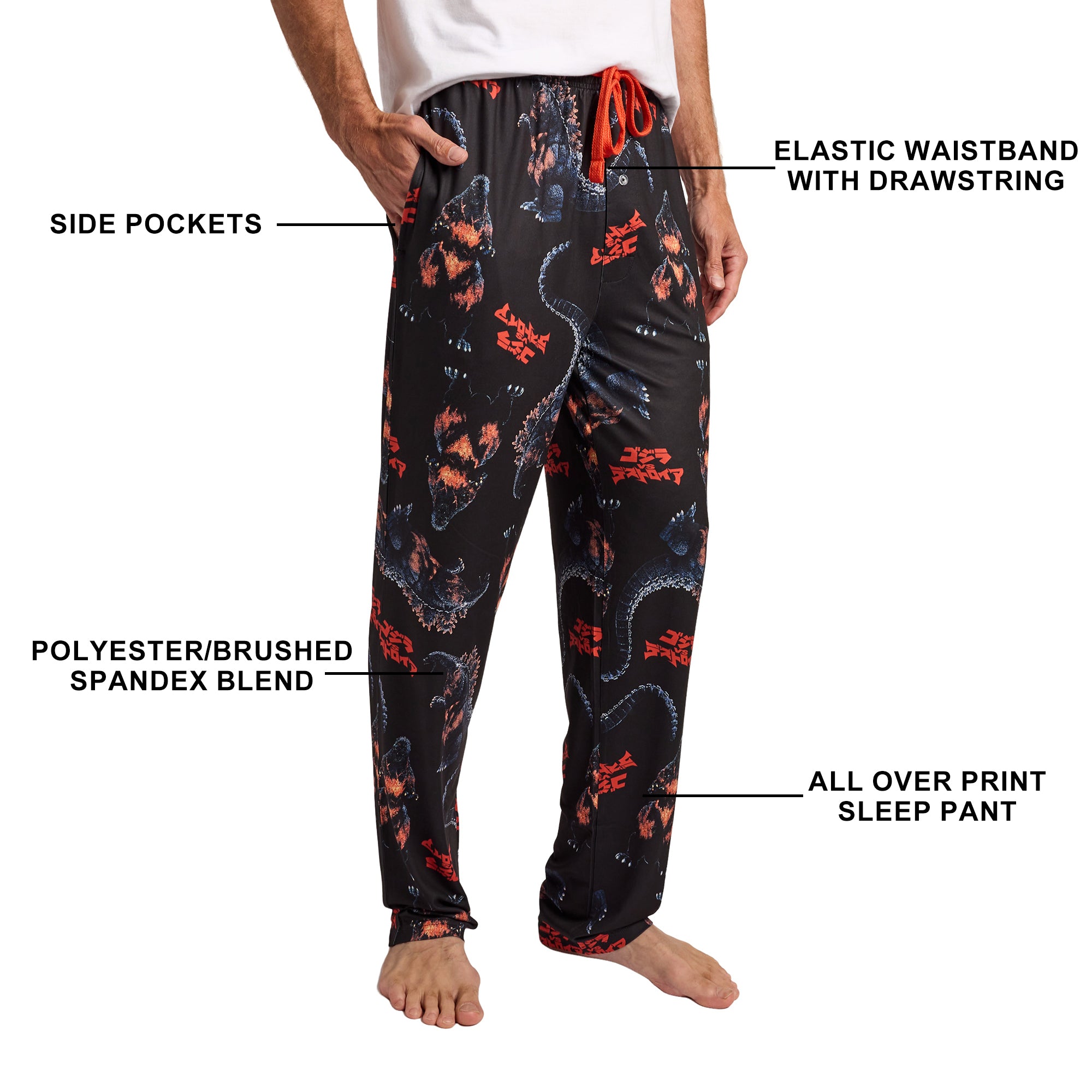 Godzilla Classic Godzilla All-Over Print Men’s Black Sleep Pajama Pants
