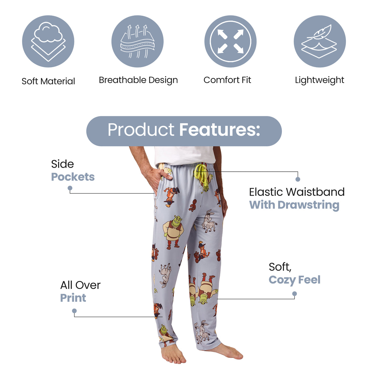 Shrek Franchise Favorite Characters All-Over Print Men's Sleep Pajama Pants