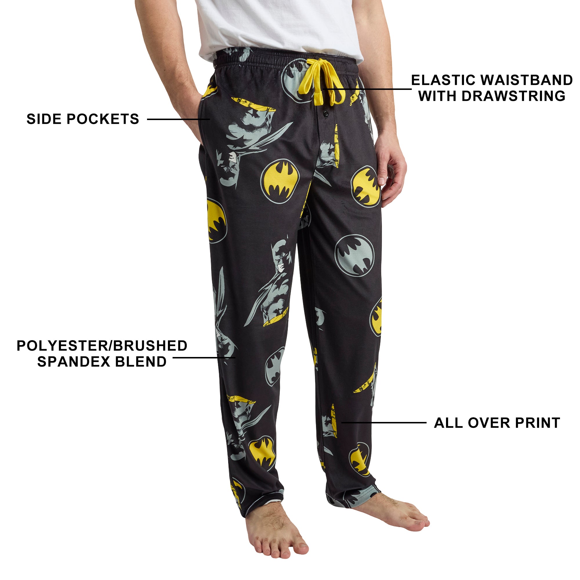 Batman Hero & Logo All-Over Print Men’s Black Sleep Pajama Pants