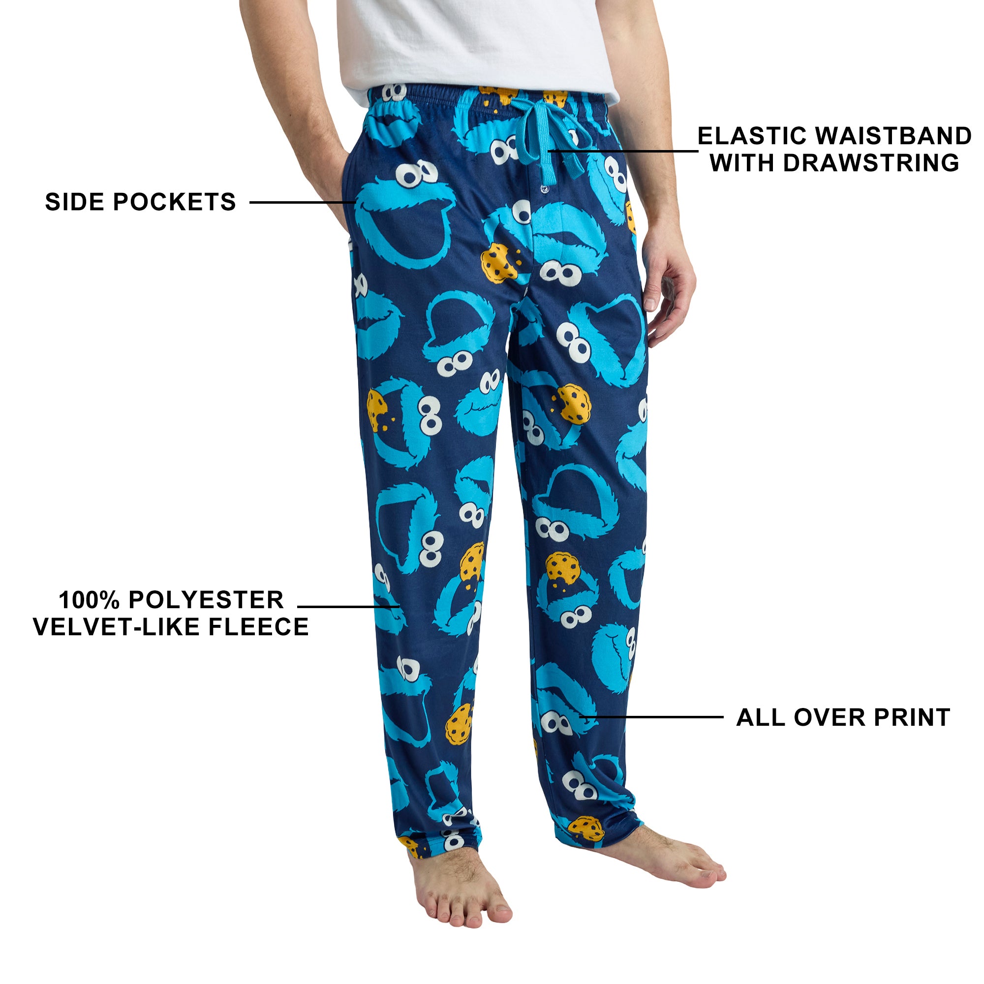 Sesame Street Cookie Monster All-Over Print Men’s Navy Sleep Pajama Pants