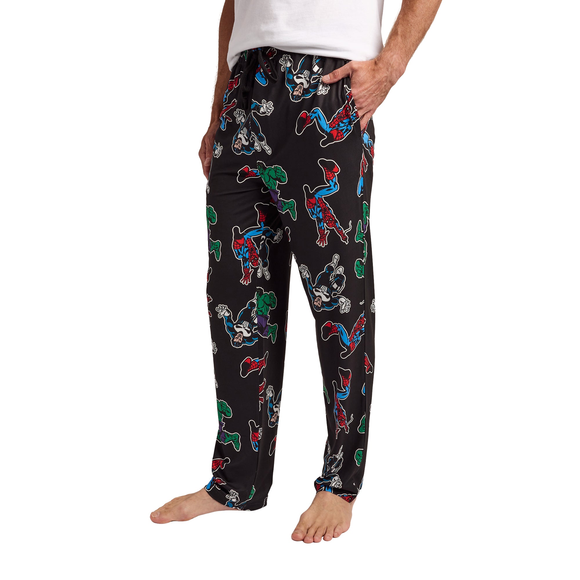 Marvel Comics Presents Spider-Man Punisher & Hulk All-Over Print Men’s Black Sleep Pajama Pants