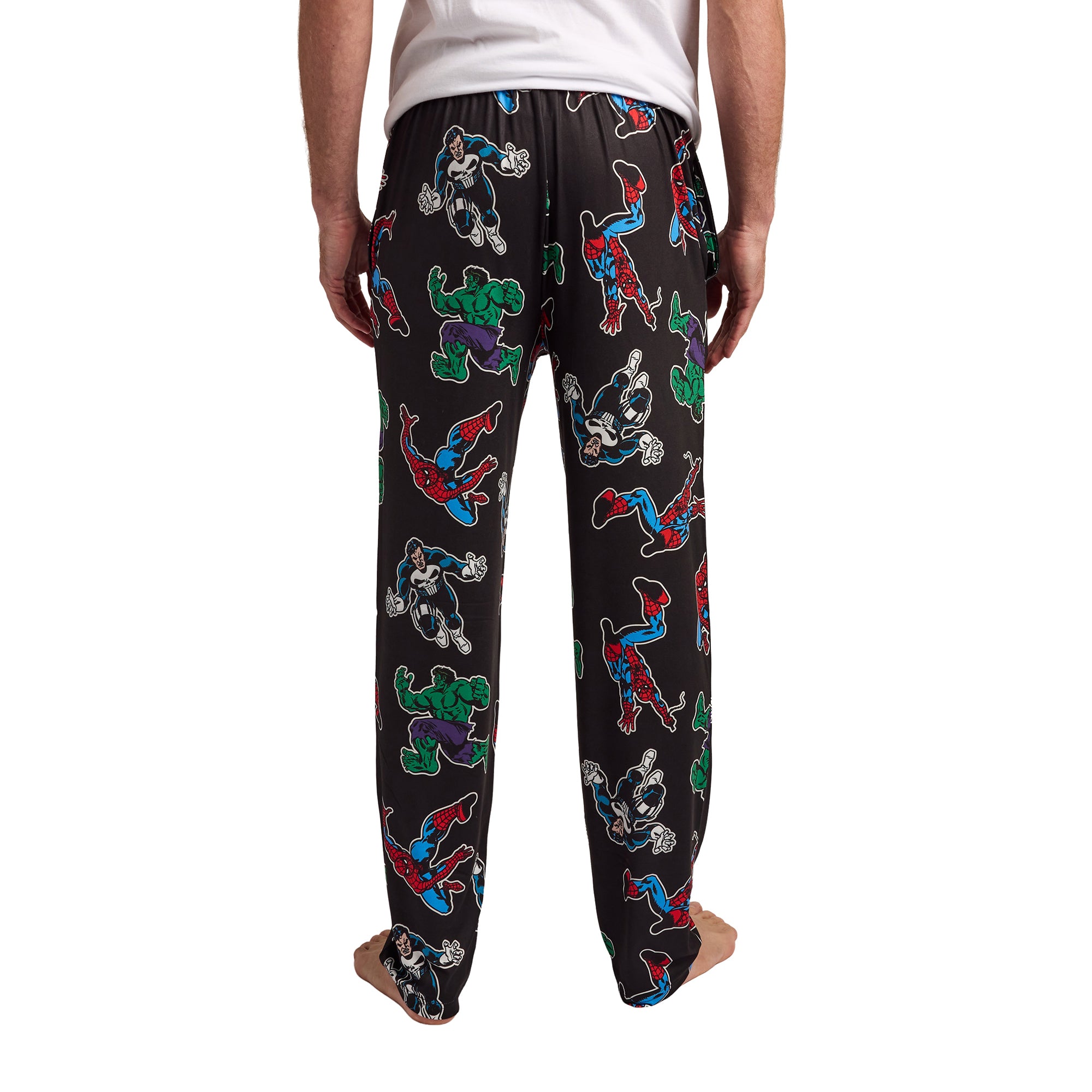 Marvel Comics Presents Spider-Man Punisher & Hulk All-Over Print Men’s Black Sleep Pajama Pants
