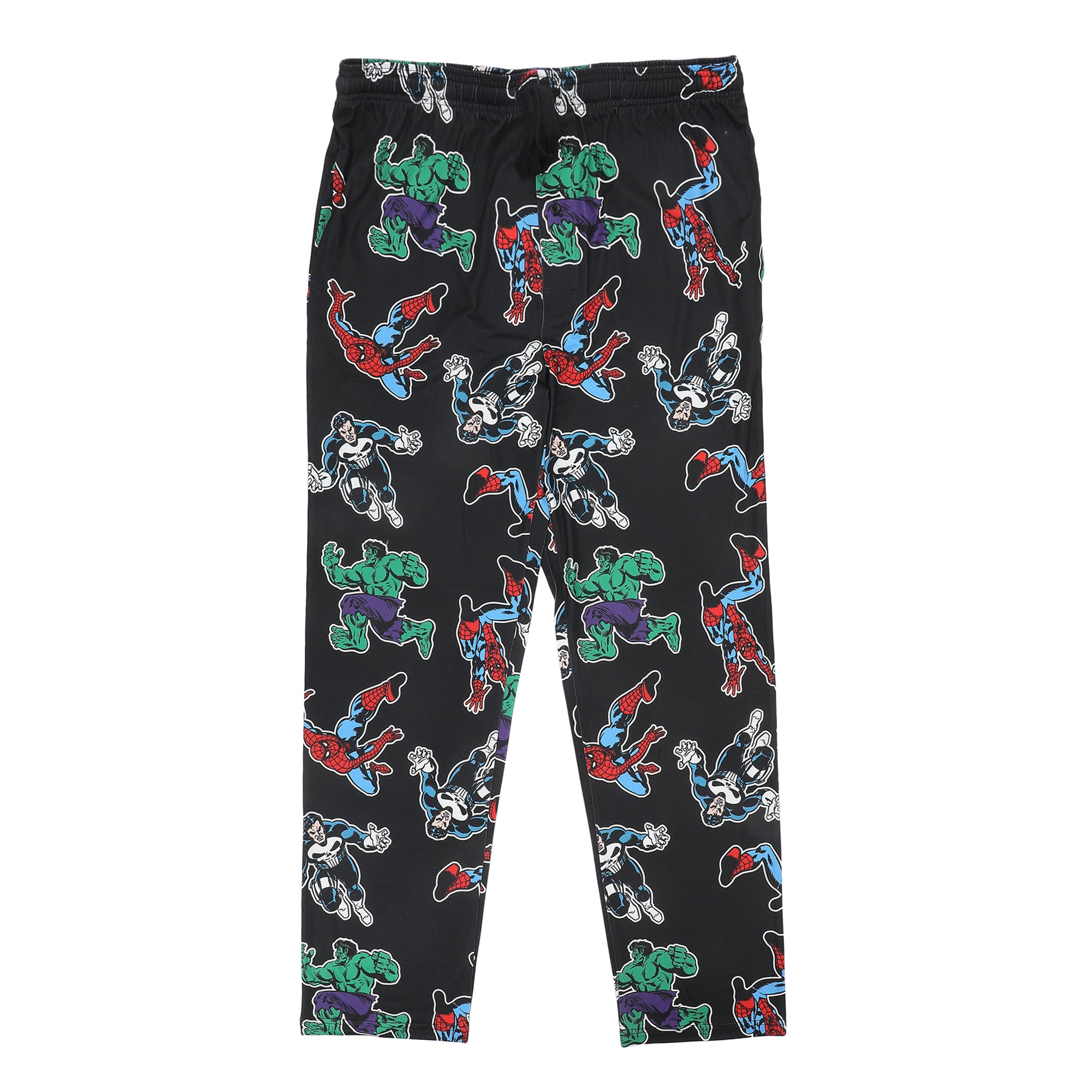 Marvel Comics Presents Spider-Man Punisher & Hulk All-Over Print Men’s Black Sleep Pajama Pants