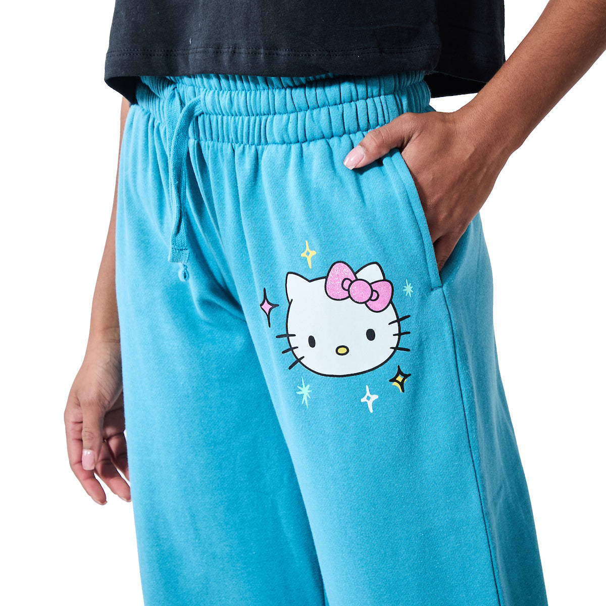 Hello Kitty Stars Women's Blue Straight Leg Sweatpant Joggers