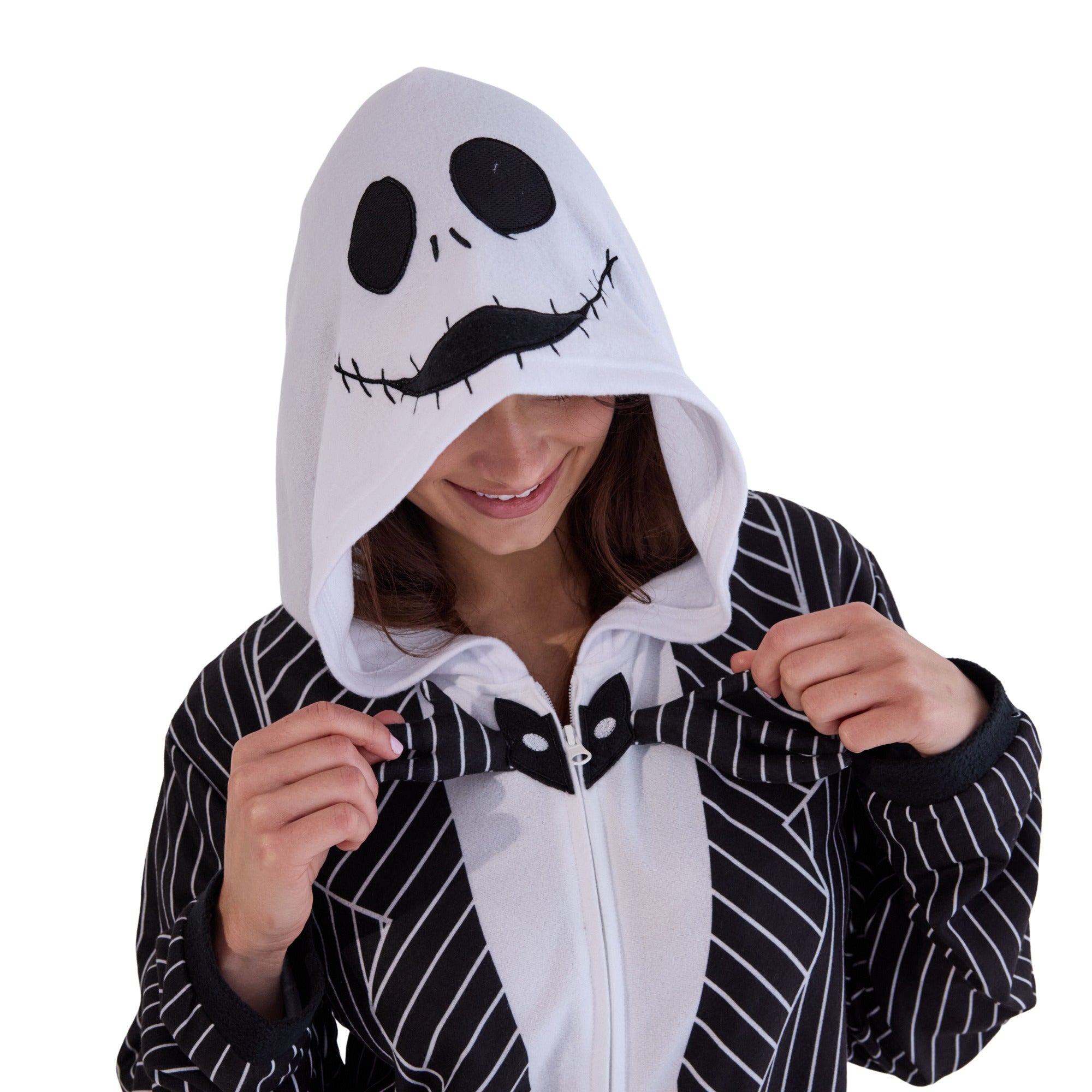 Nightmare Before Christmas Jack Skellington Adult Long Sleeve Hooded Cosplay Union Suit Onesie Costume