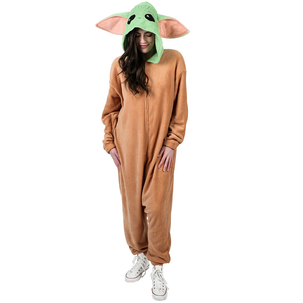 Star Wars The Mandalorian Baby Grogu Adult Hooded Kigurumi Union Suit Pajama Onesie Costume With Ears