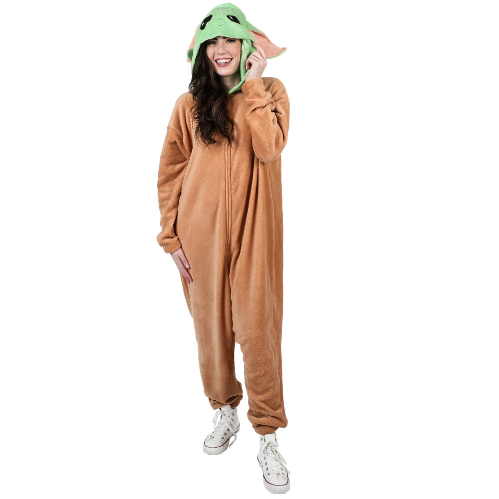Star Wars The Mandalorian Baby Grogu Adult Hooded Kigurumi Union Suit Pajama Onesie Costume With Ears