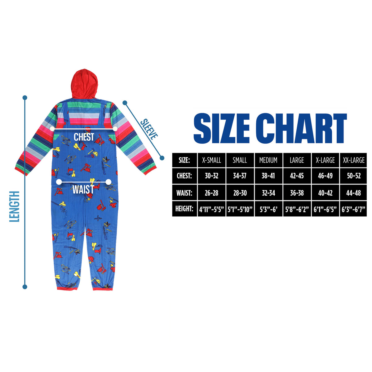 Chucky Adult Long Sleeve Hooded Cosplay Union Suit