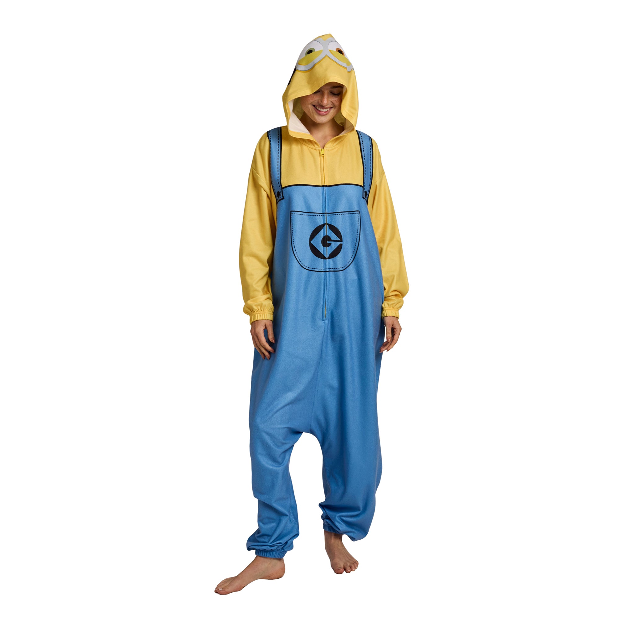 Minions Adult Cosplay Union Suit With Cuffs And Hood