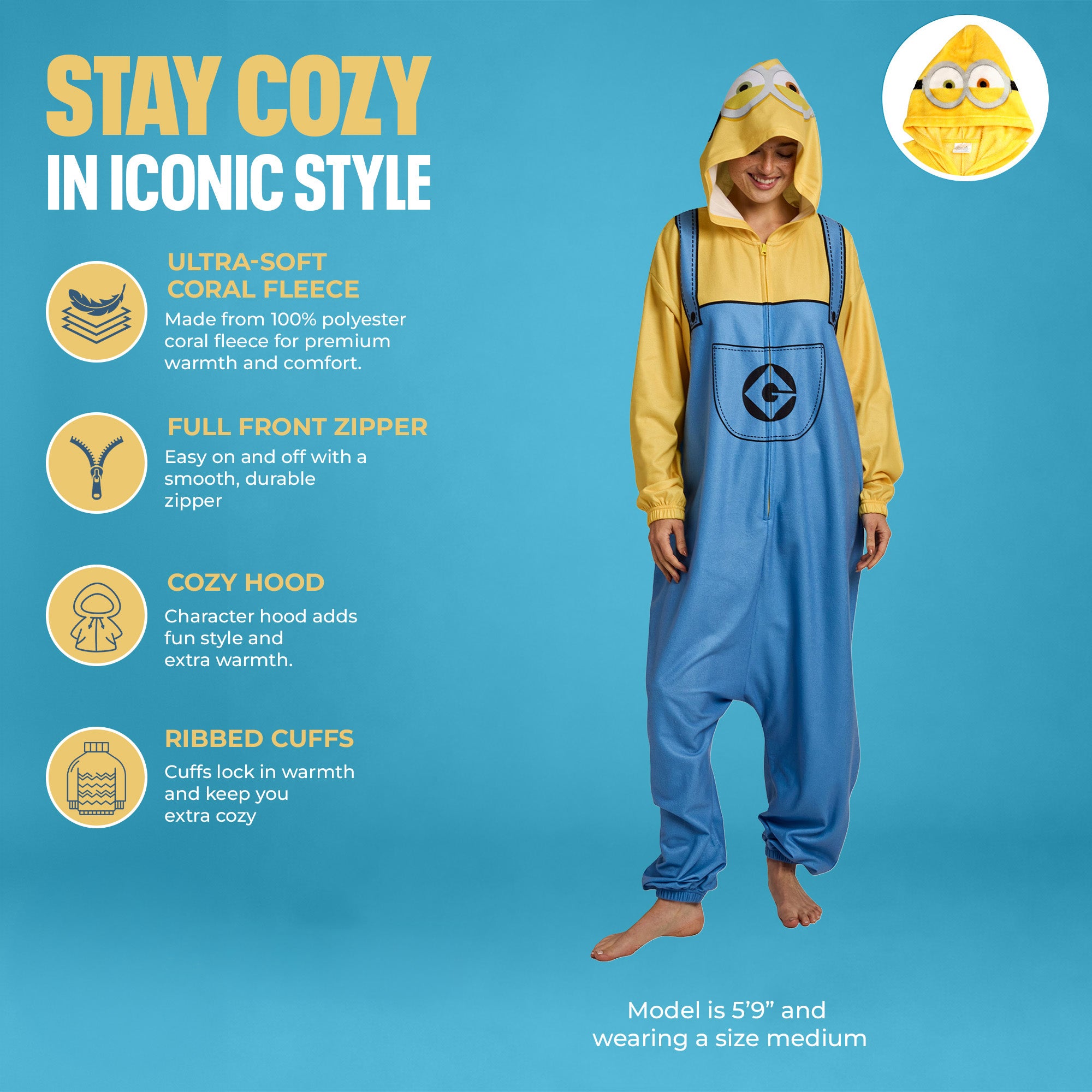 Minions Adult Cosplay Union Suit With Cuffs And Hood
