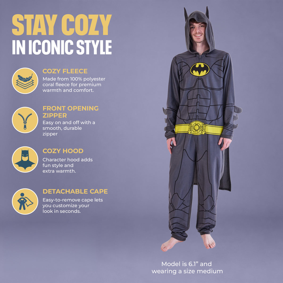 Batman 1989 Movie Men's Long Sleeve Hooded Cosplay Union Suit