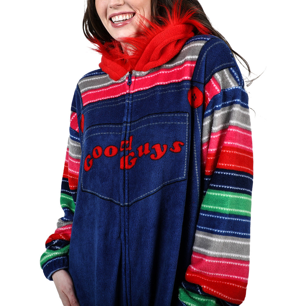 Chucky Men's Cosplay Hooded Kigurumi Halloween Union Suit With Zipper Pull