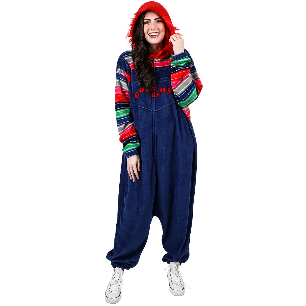 Chucky Men's Cosplay Hooded Kigurumi Halloween Union Suit With Zipper Pull