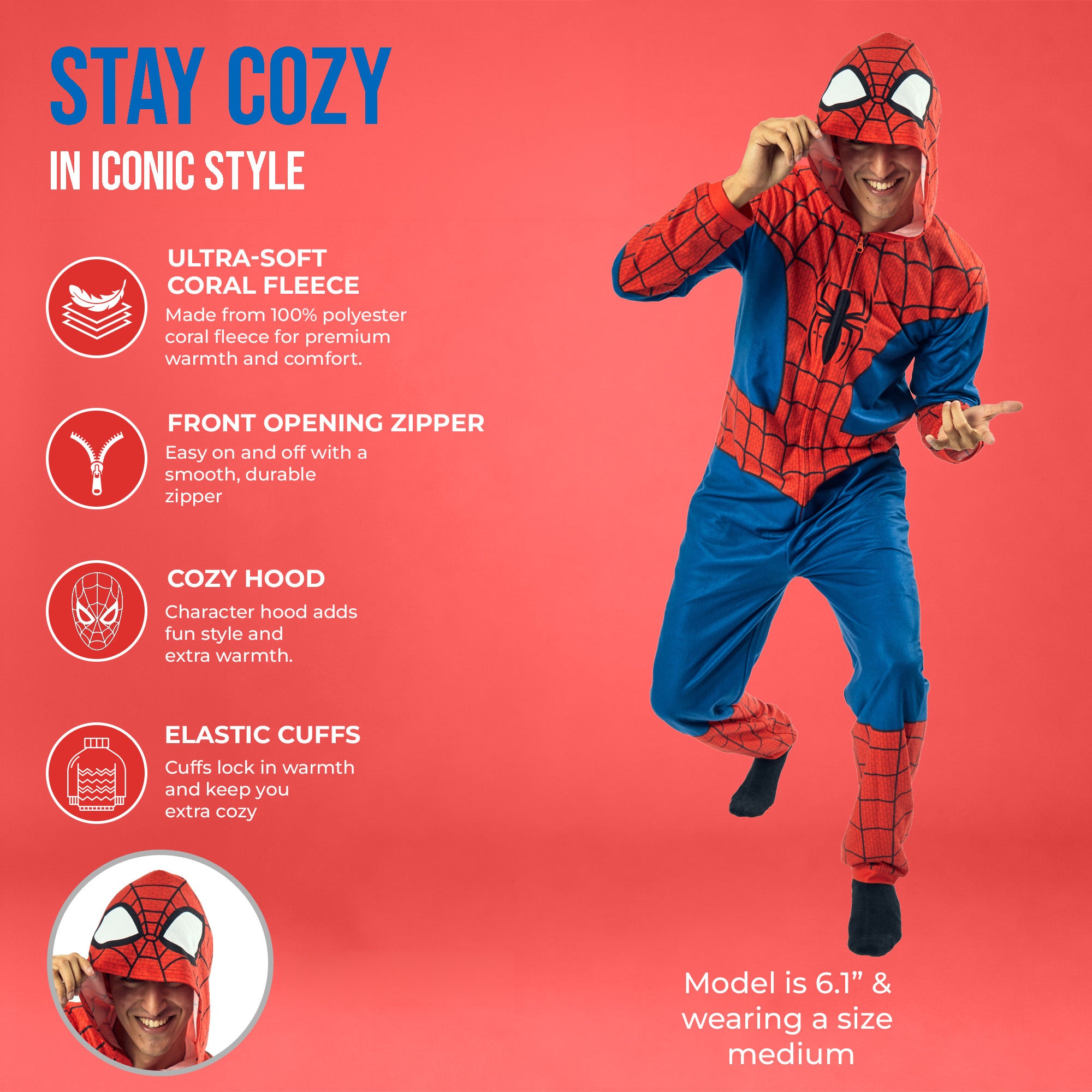 Spider-Man Costume Men's Hooded Onesie Cosplay Costume Union Suit