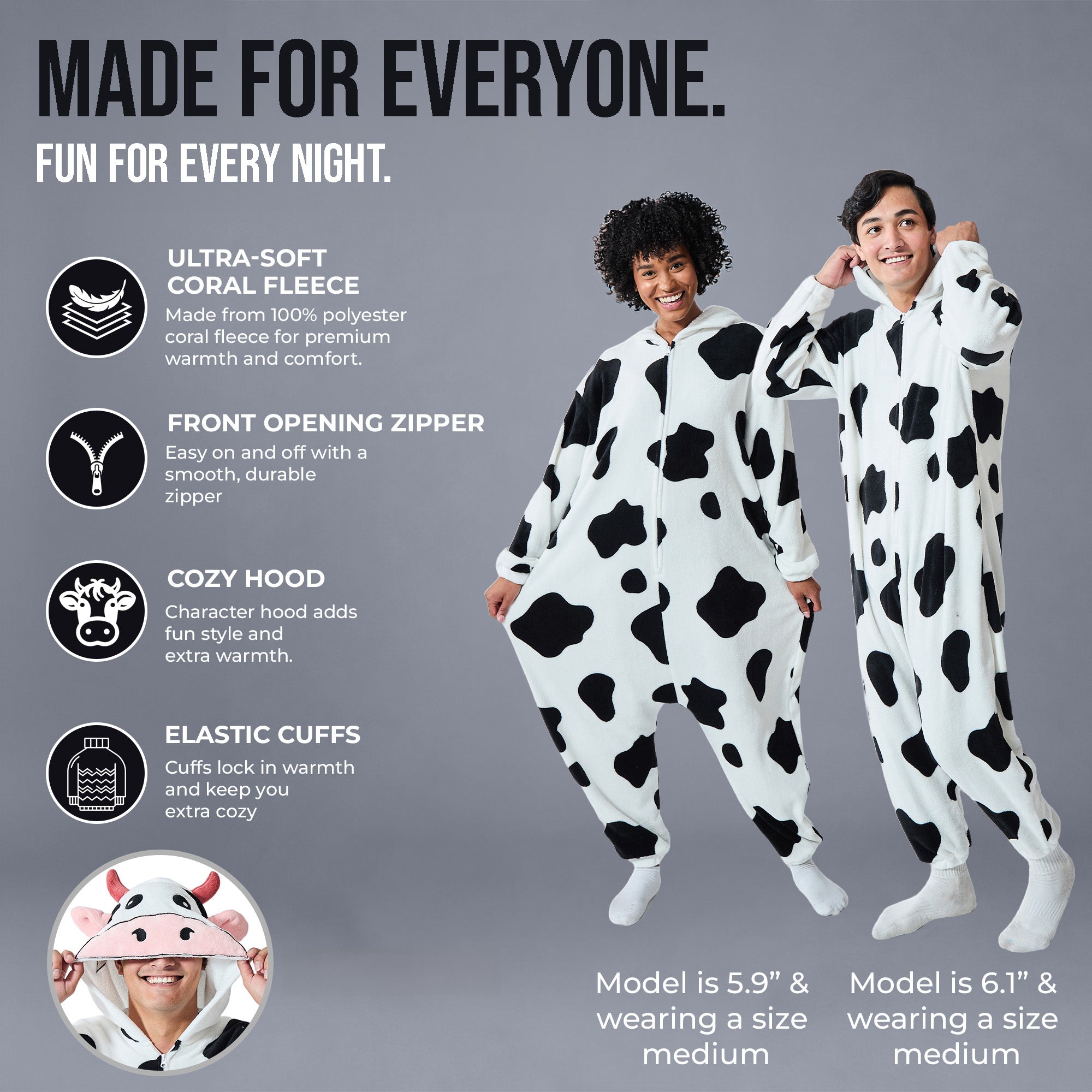 Cow Adult Hooded Kigurumi Onesie Costume Union Suit
