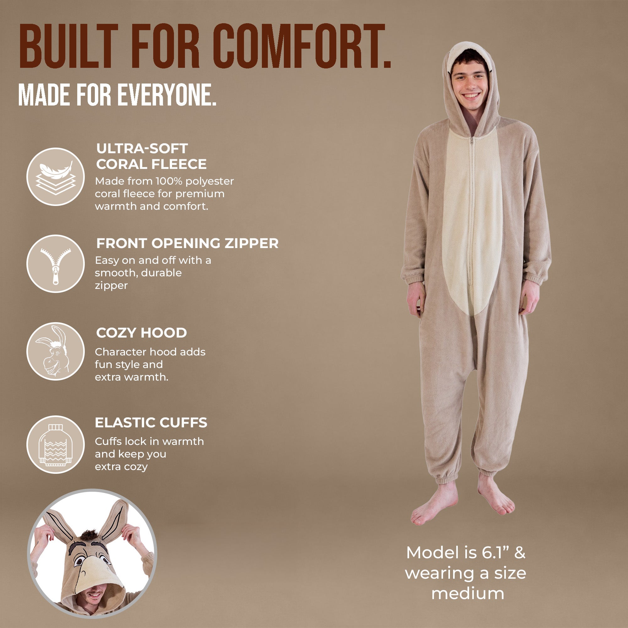 Shrek Donkey Adult Long Sleeve Hooded Kigurumi Cosplay Onesie Costume Suit