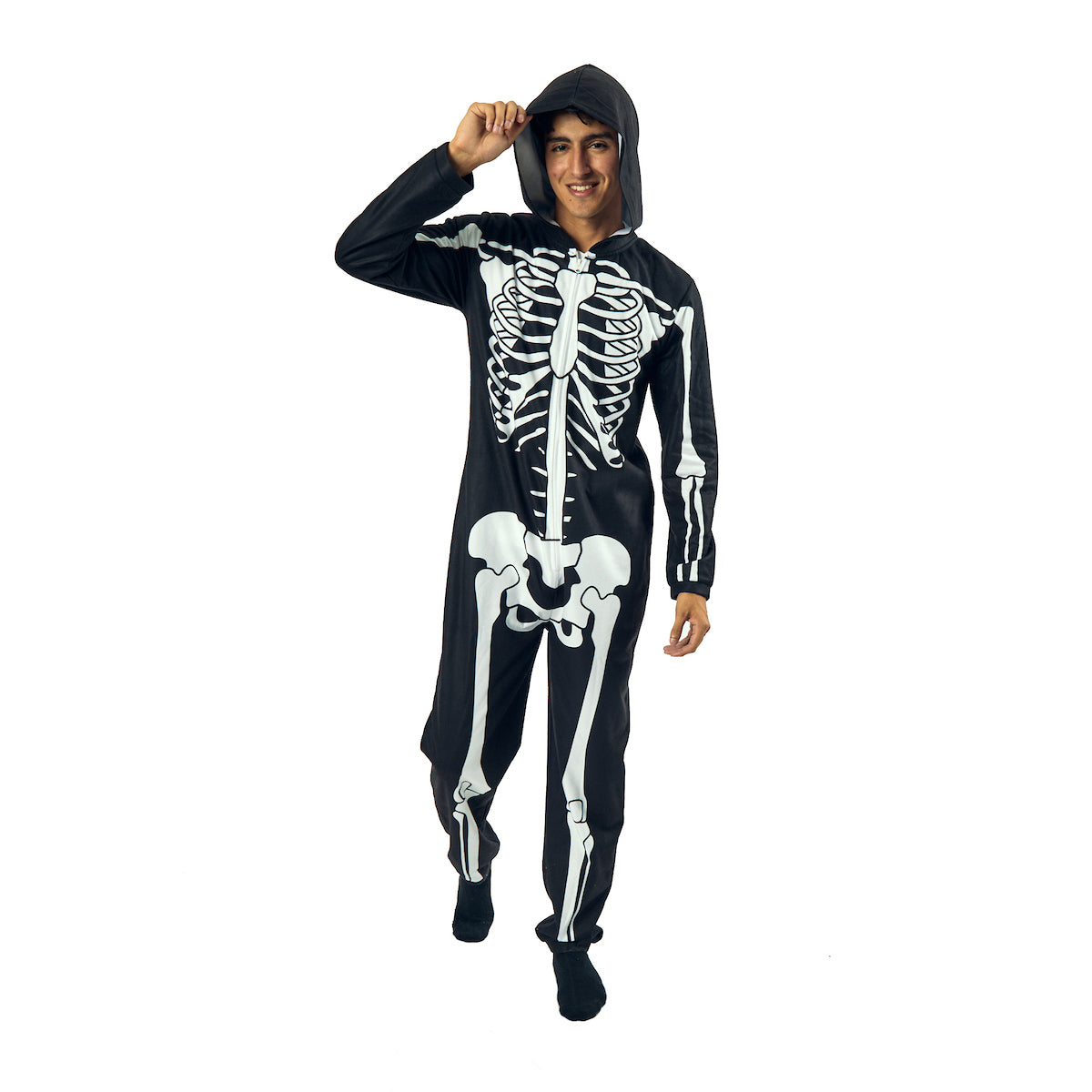 Skeleton Men's Hooded Union Onesie Costume Suit