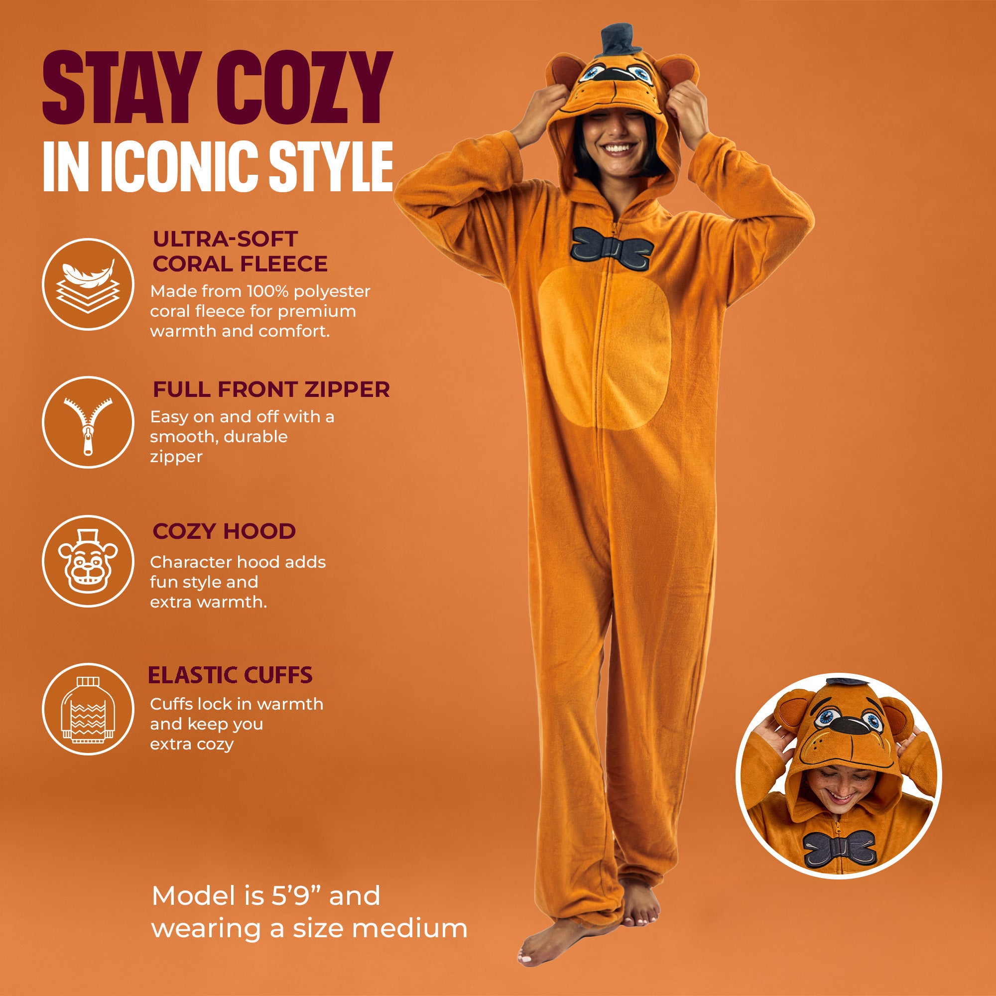 Five Nights At Freddy's Freddy Fazbear Adult Hooded Onesie Costume Union Suit