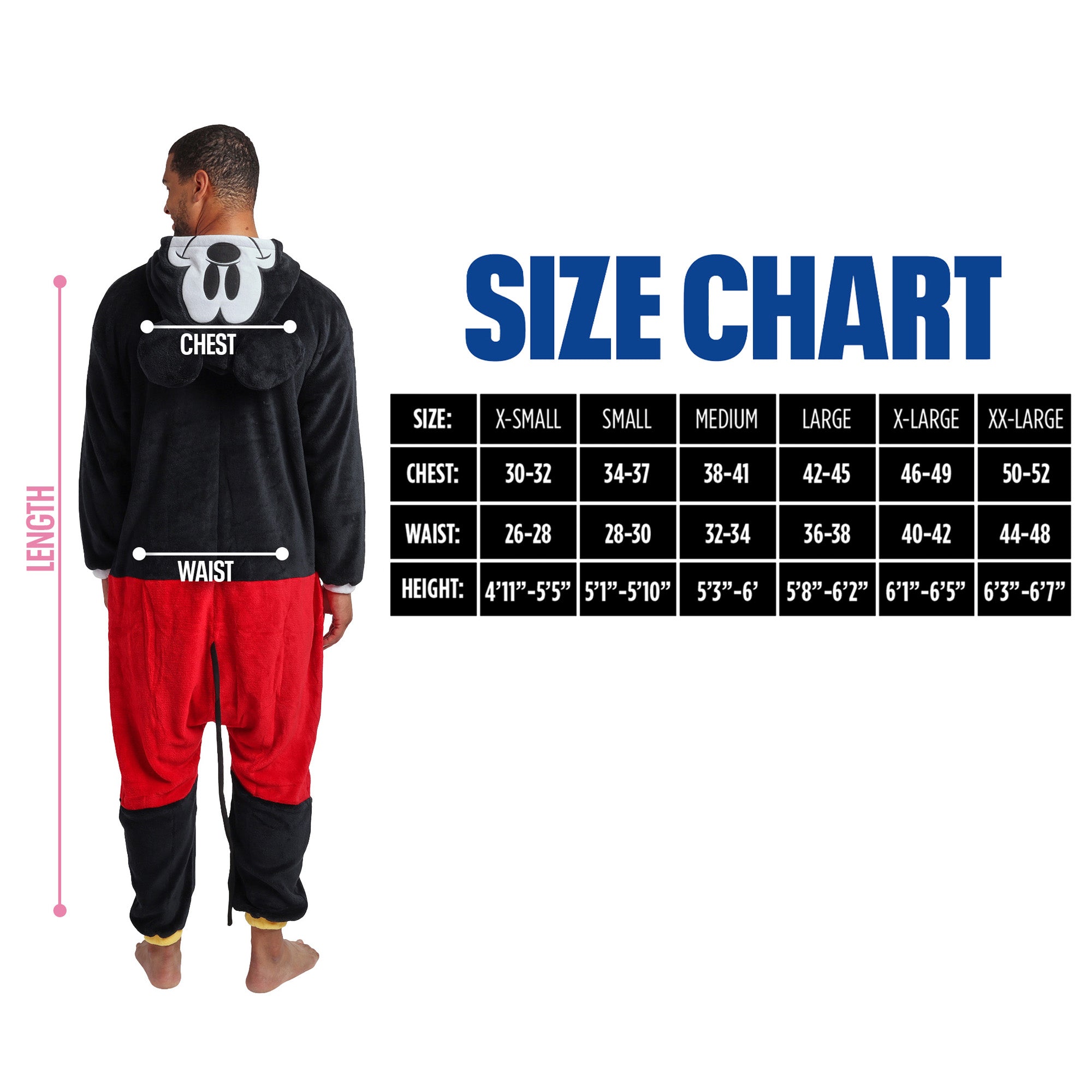 Disney Mickey Mouse Adult Long Sleeve Hooded Kigurumi Onesie Costume Cosplay Suit