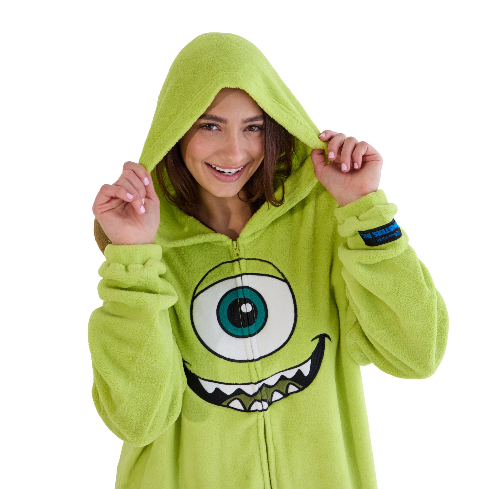 Monsters Inc Mike Wazowski Adult Green Long Sleeve Hooded Kigurumi Onesie Costume Cosplay Suit