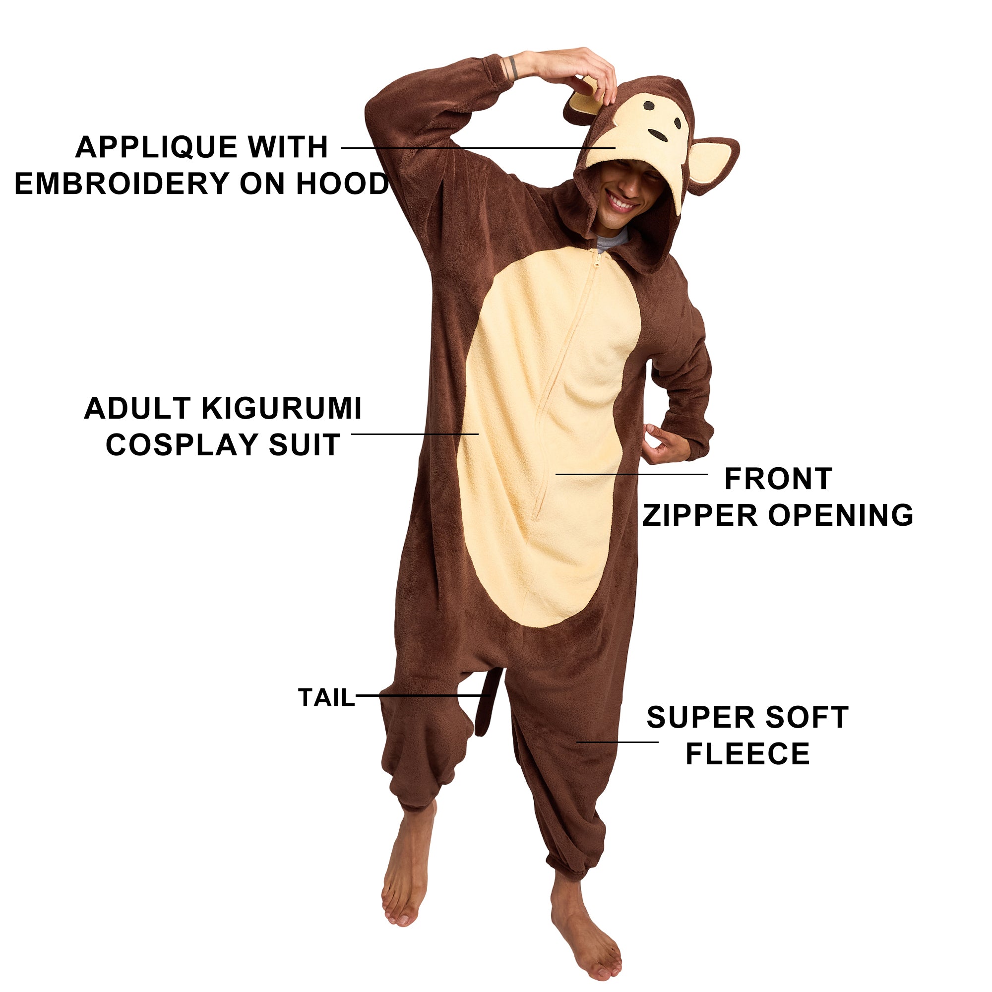 Monkey Adult Long Sleeve Hooded Kirugumi Cosplay Onesie Costume Suit
