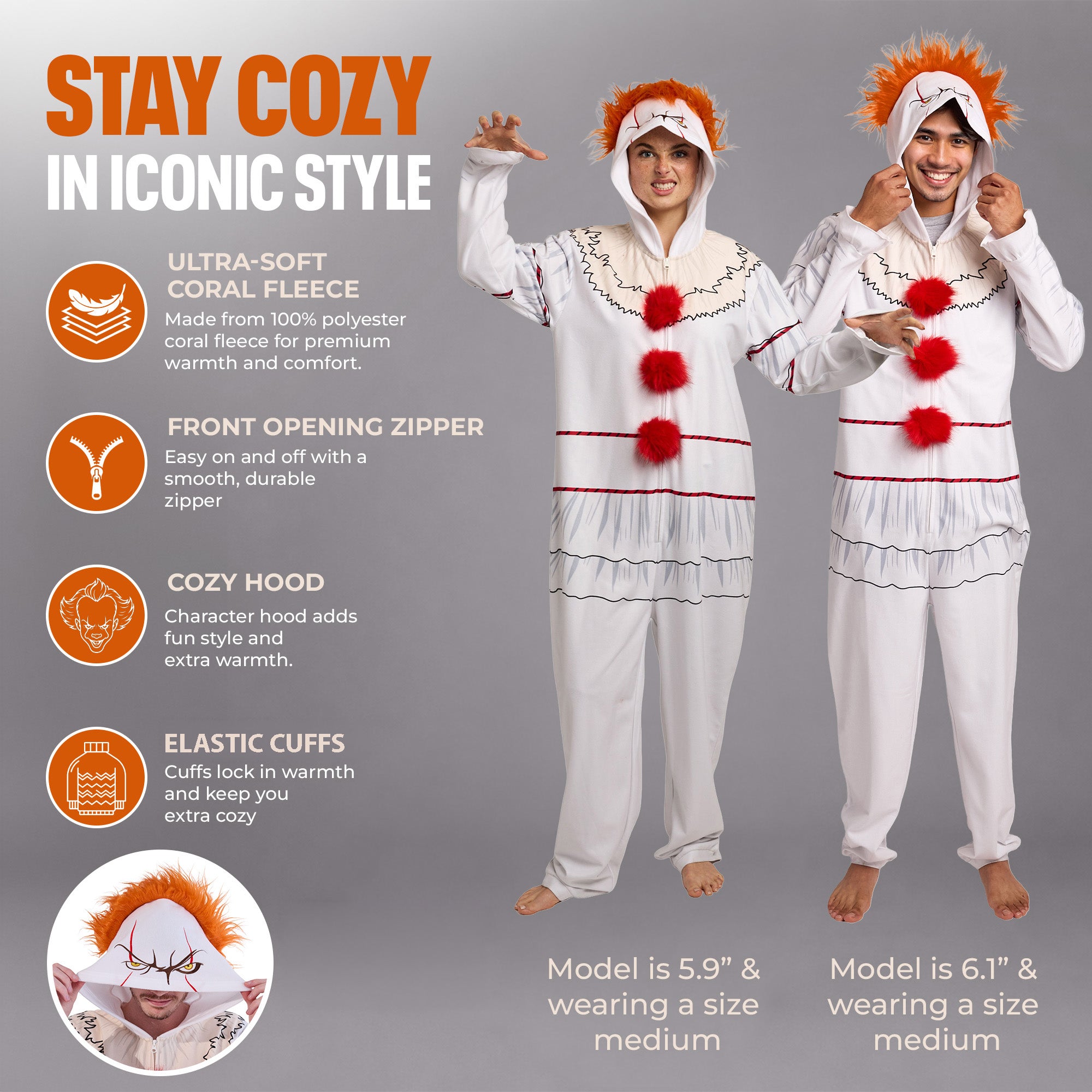 IT Chapter 2 Movie (2019) Pennywise Adult Cosplay Union Suit With Hood