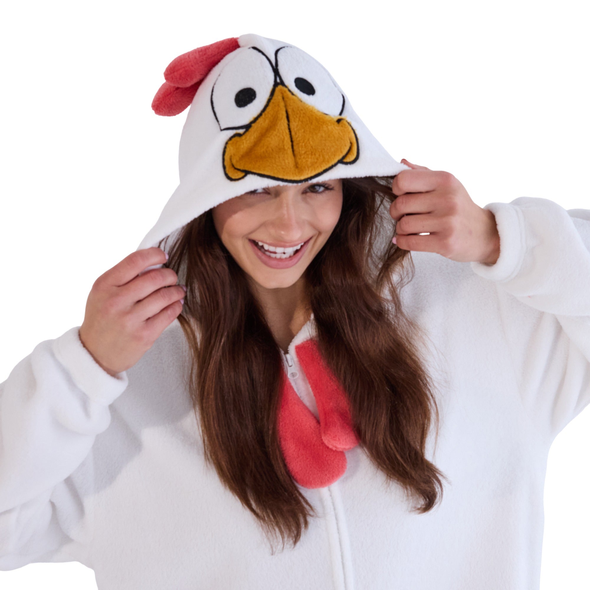 Rooster Adult White Long Sleeve Hooded Kirugumi Cosplay Onesie Costume Suit