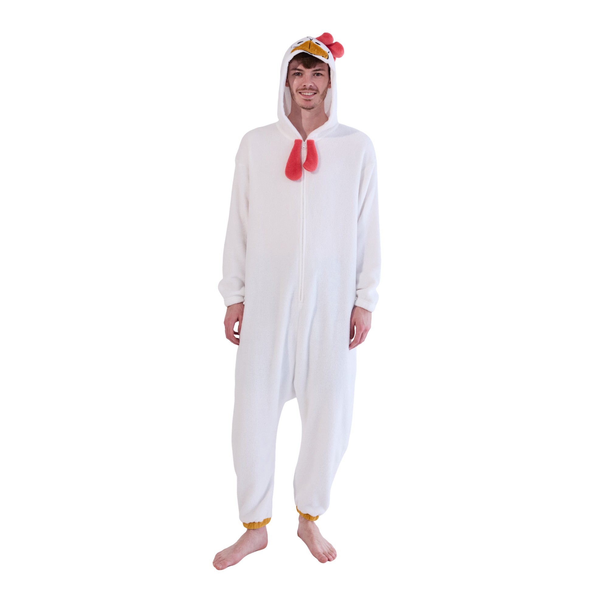 Rooster Adult White Long Sleeve Hooded Kirugumi Cosplay Onesie Costume Suit