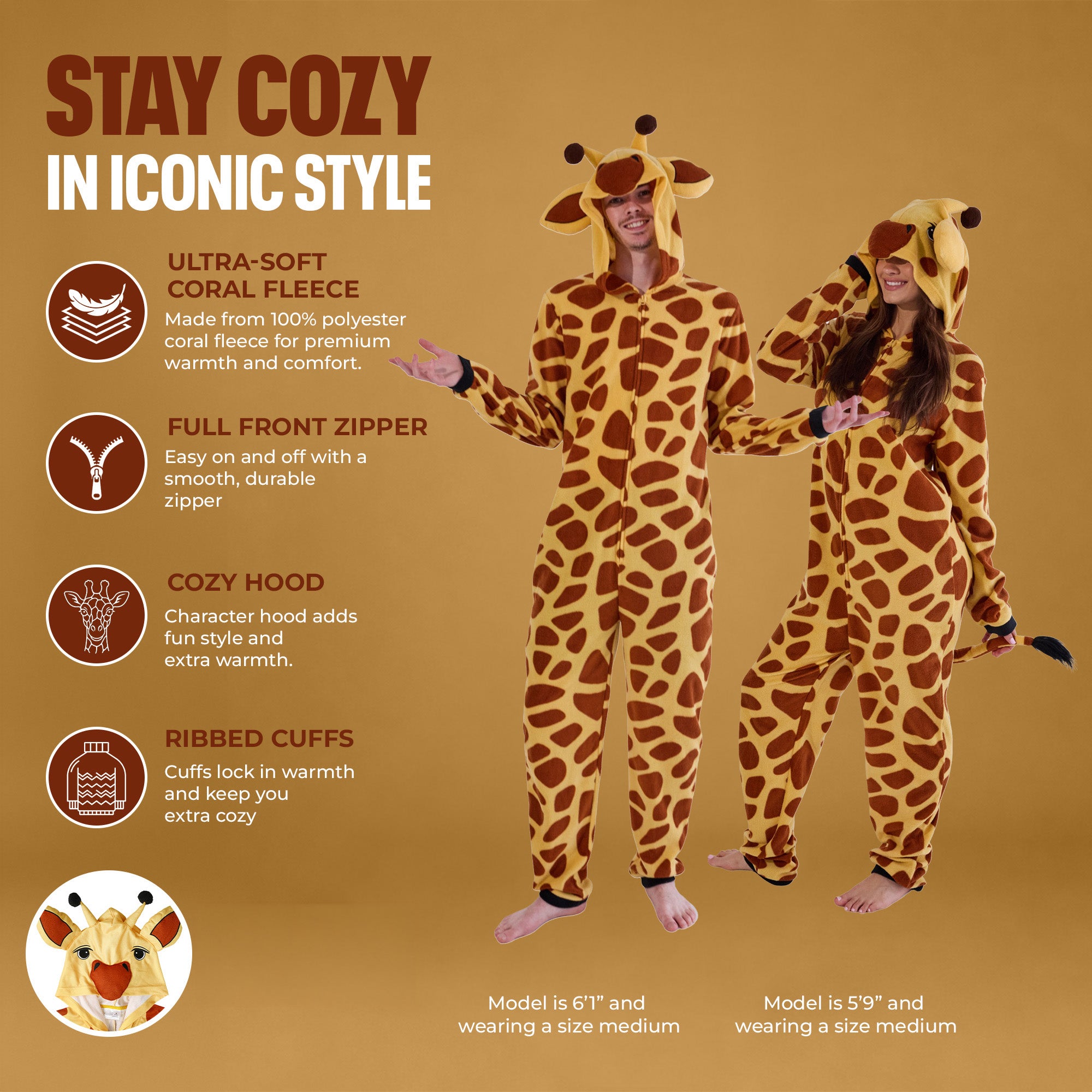 Giraffe Adult Long Sleeve Hooded Cosplay Onesie Costume Union Suit