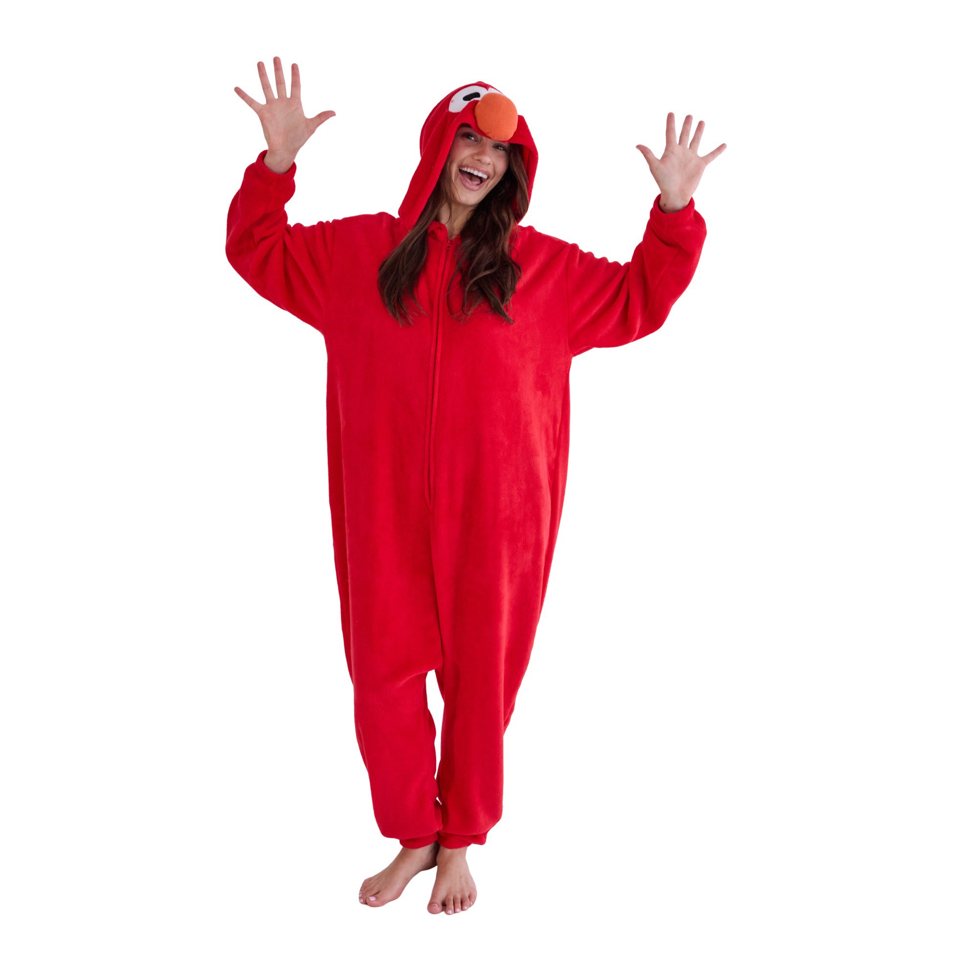 Sesame Street Elmo Adult Red Long Sleeve Hooded Kigurumi Cosplay Onesie Costume Suit