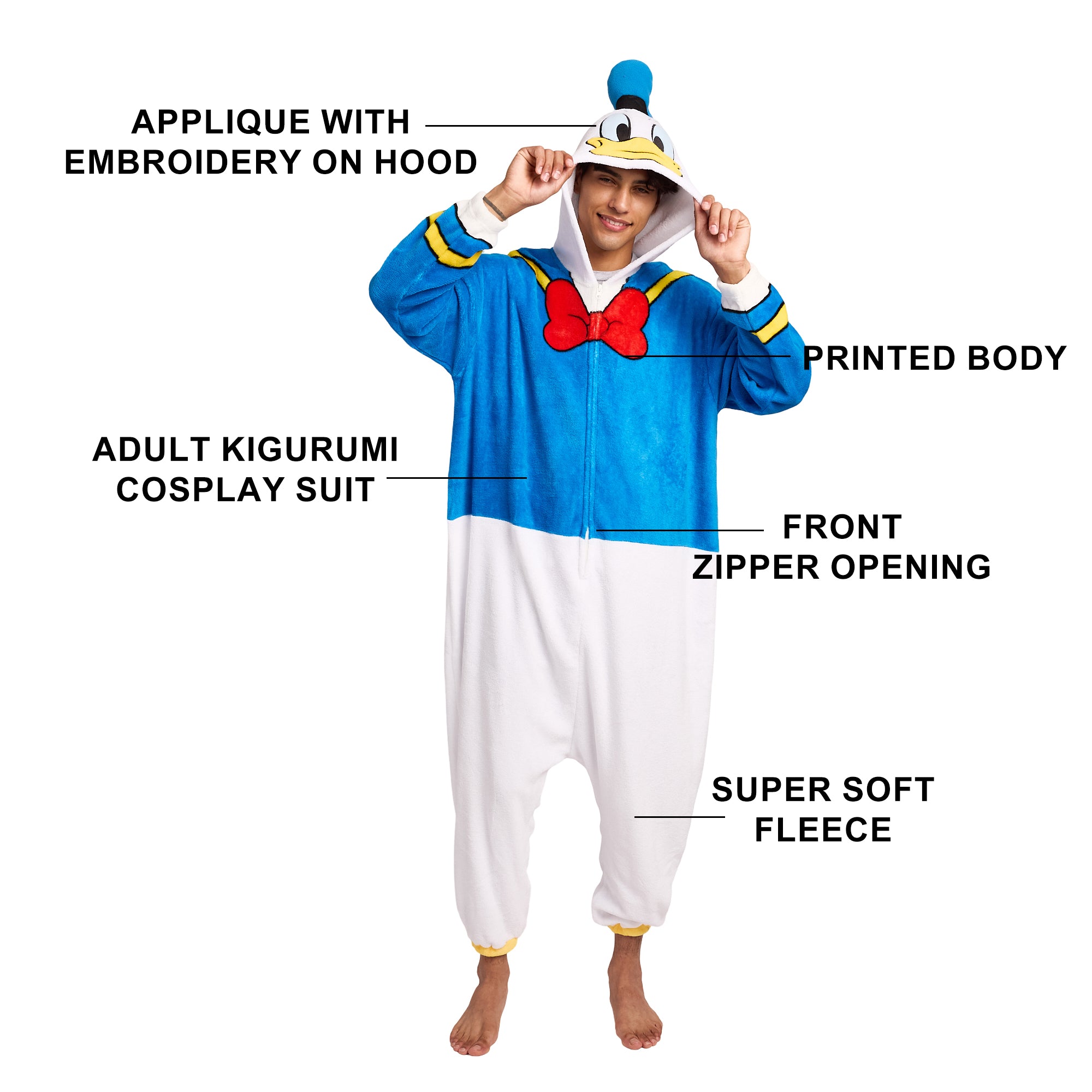 Disney Donald Duck Adult Long Sleeve Hooded Kirgumi Onesie Costume Cosplay Suit