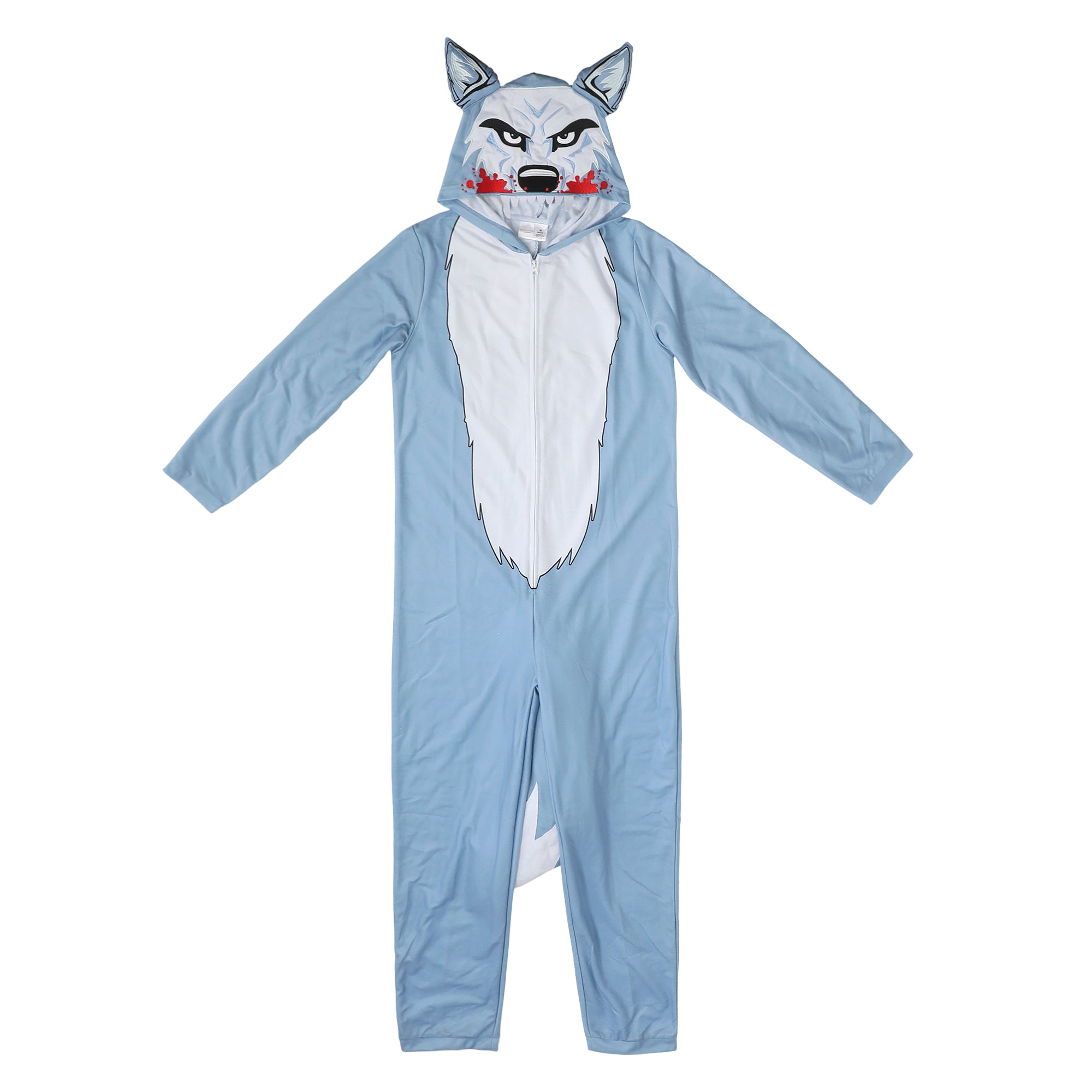 Wolf Adult Blue Long Sleeve Hooded Cosplay Onesie Costume Union Suit
