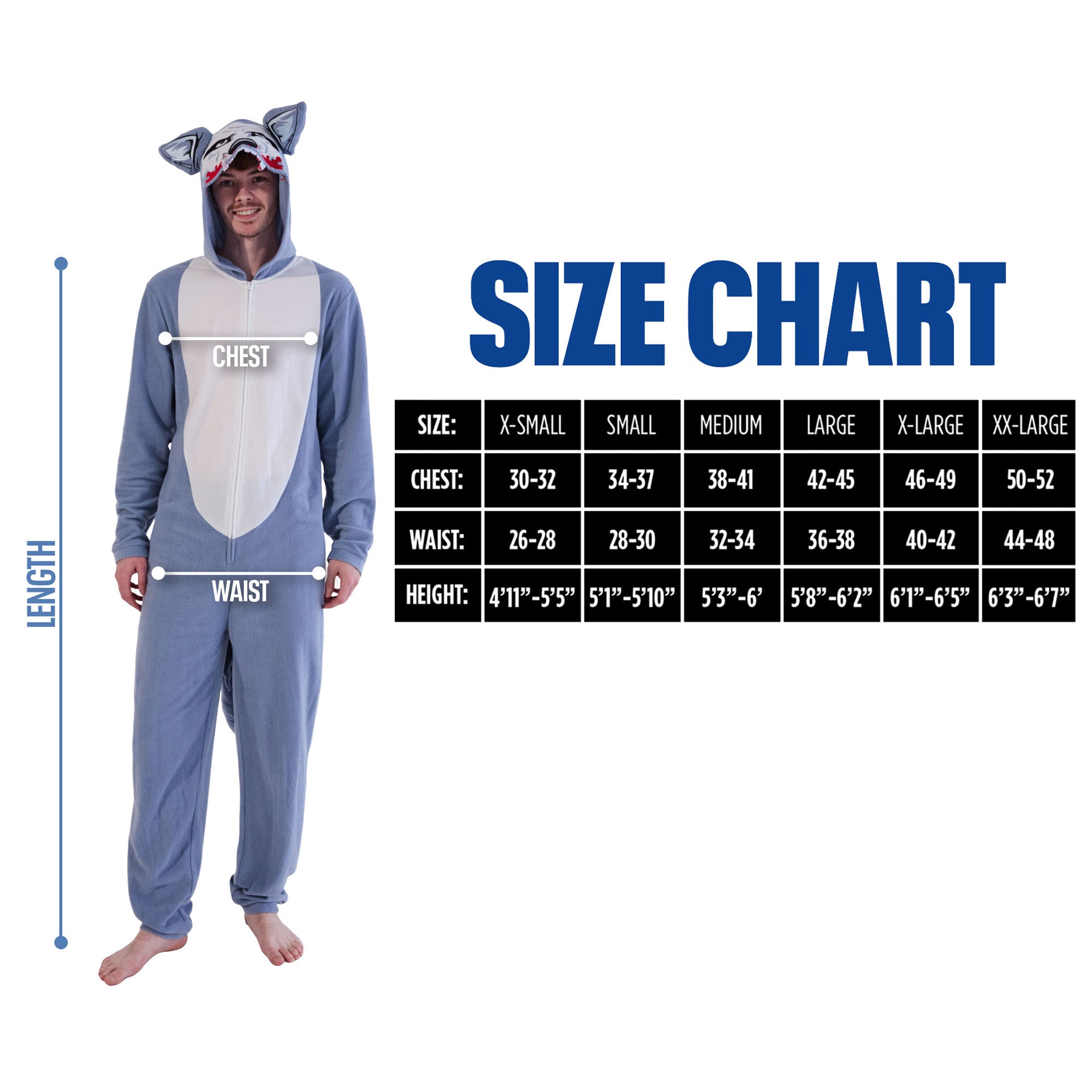 Wolf Adult Blue Long Sleeve Hooded Cosplay Onesie Costume Union Suit