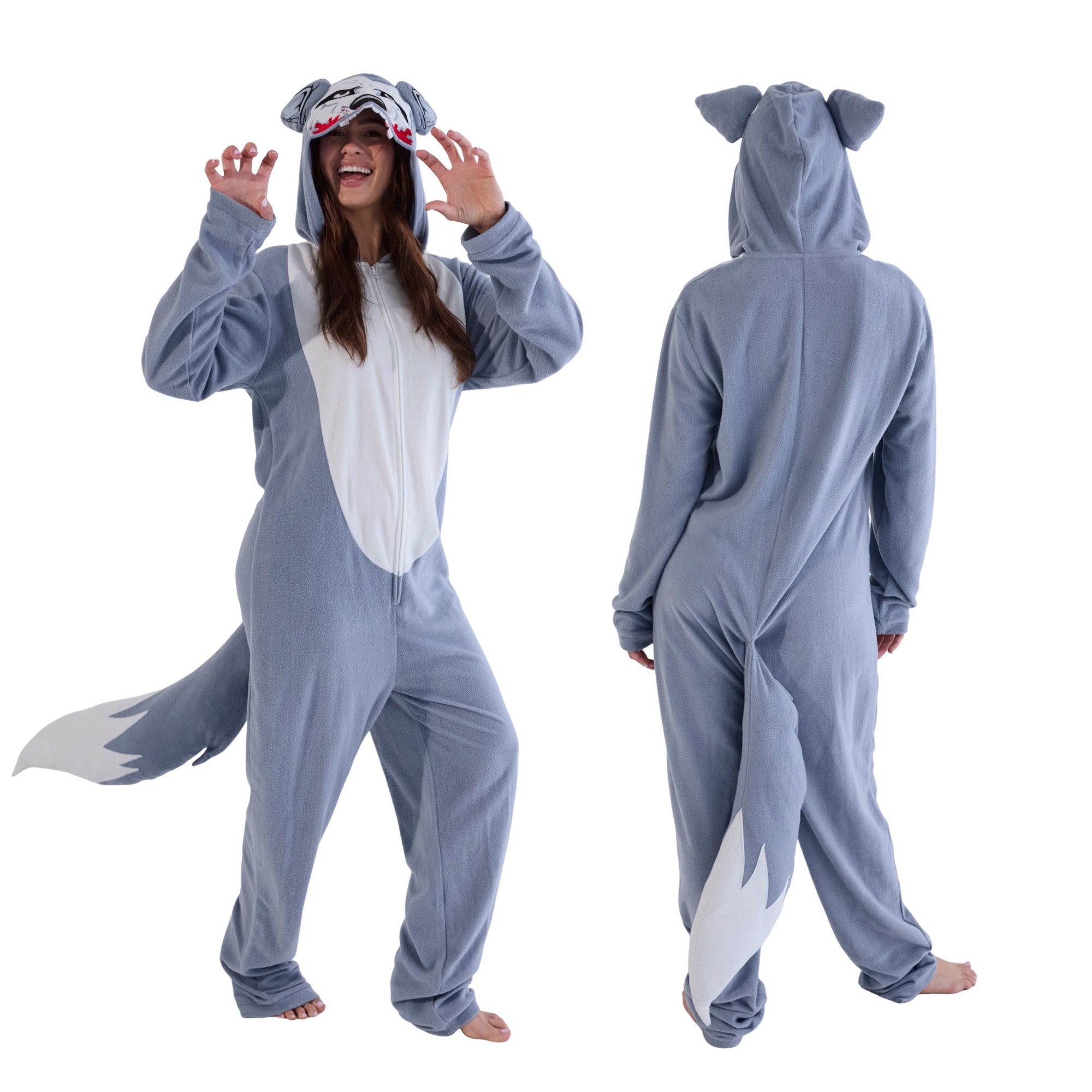 Wolf Adult Blue Long Sleeve Hooded Cosplay Onesie Costume Union Suit
