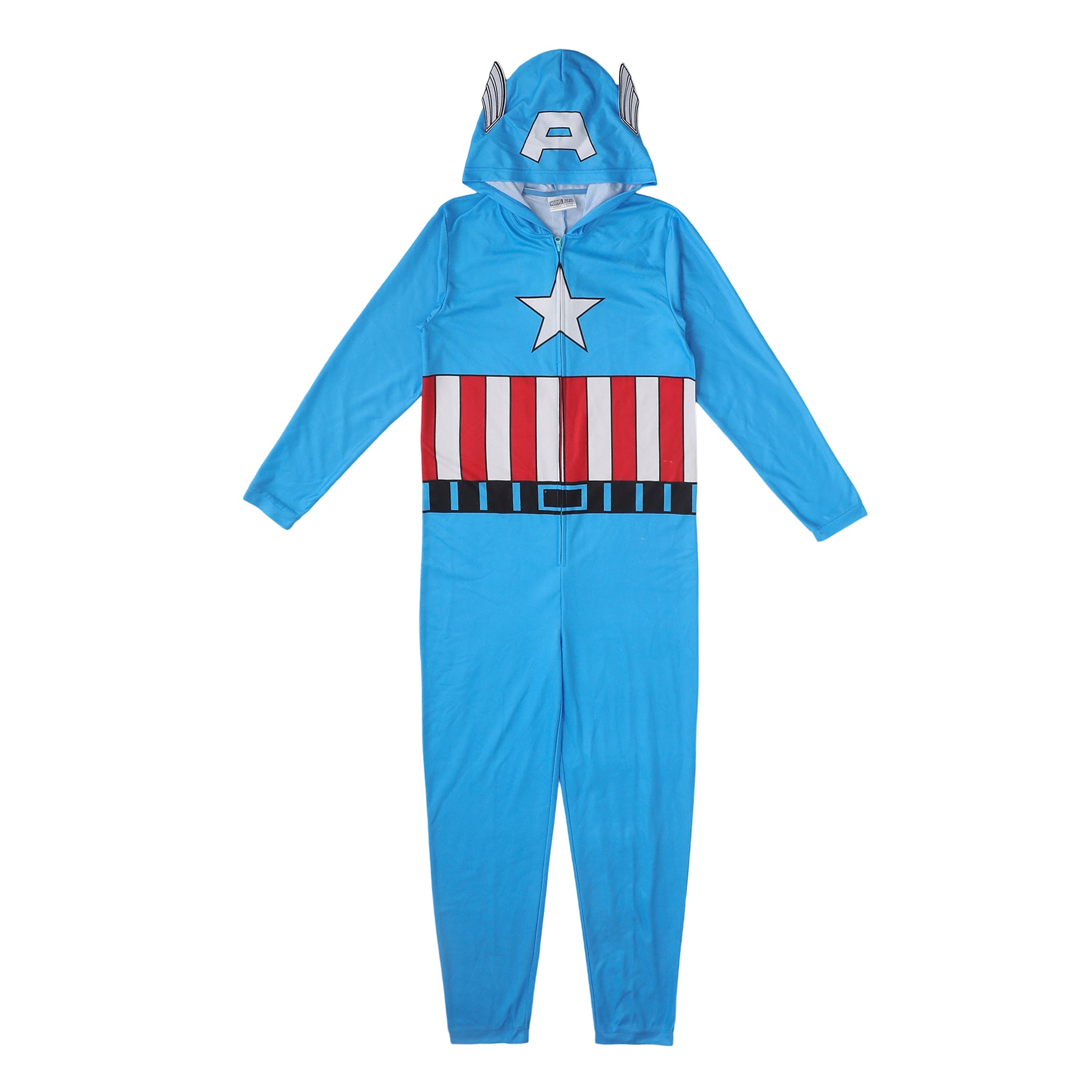 Marvel Comics Presents Captain America Adult Long Sleeve Hooded Cosplay Onesie Costume Union Suit
