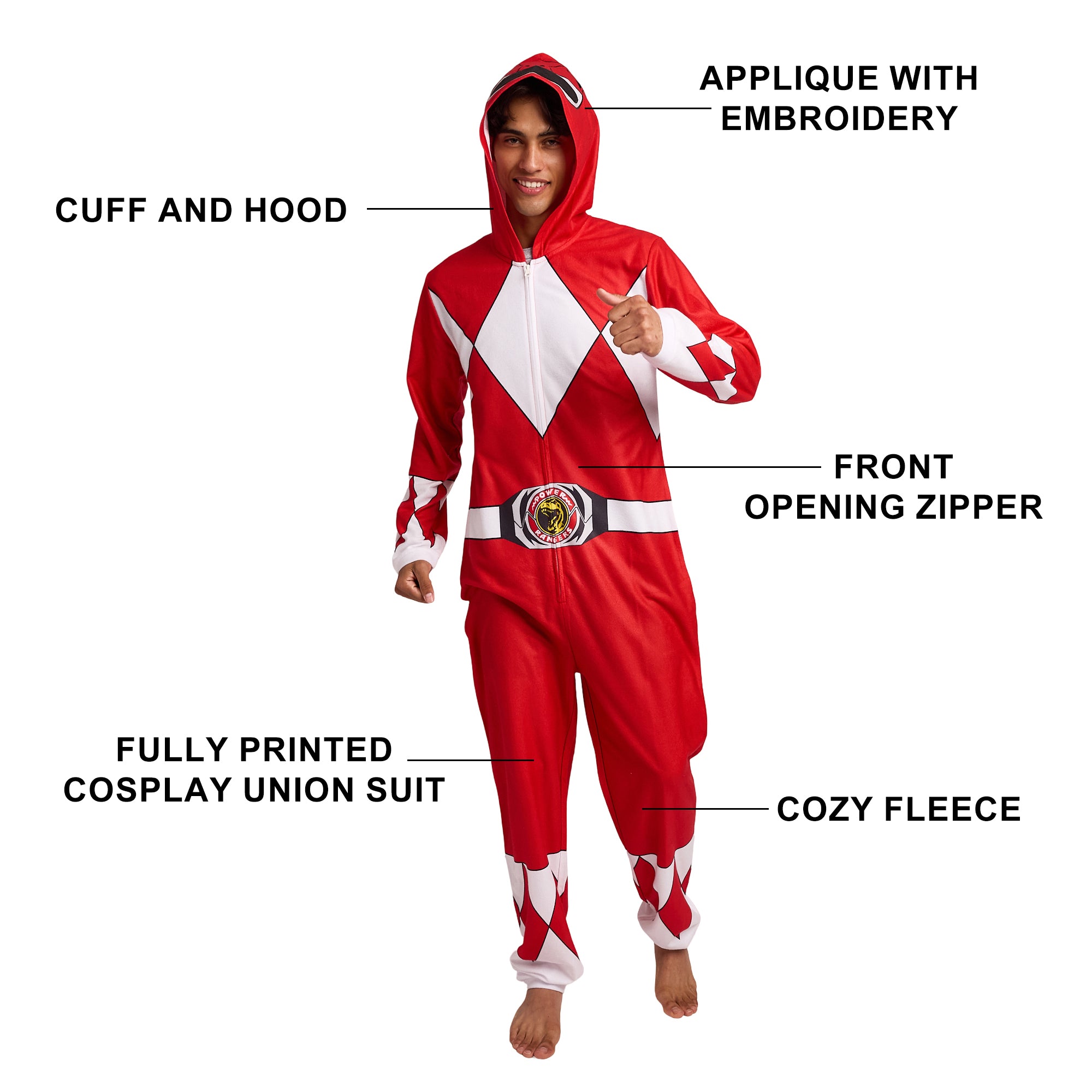 Power Rangers Red Ranger Adult Cosplay Onesie Costume Union Suit