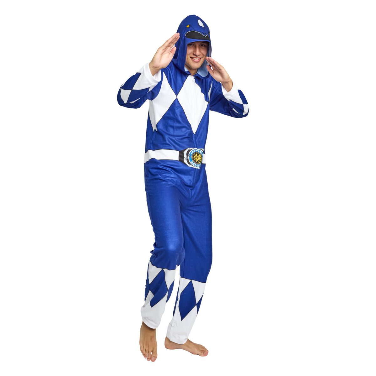 Power Rangers Blue Ranger Adult Long Sleeve Hooded Cosplay Union Suit