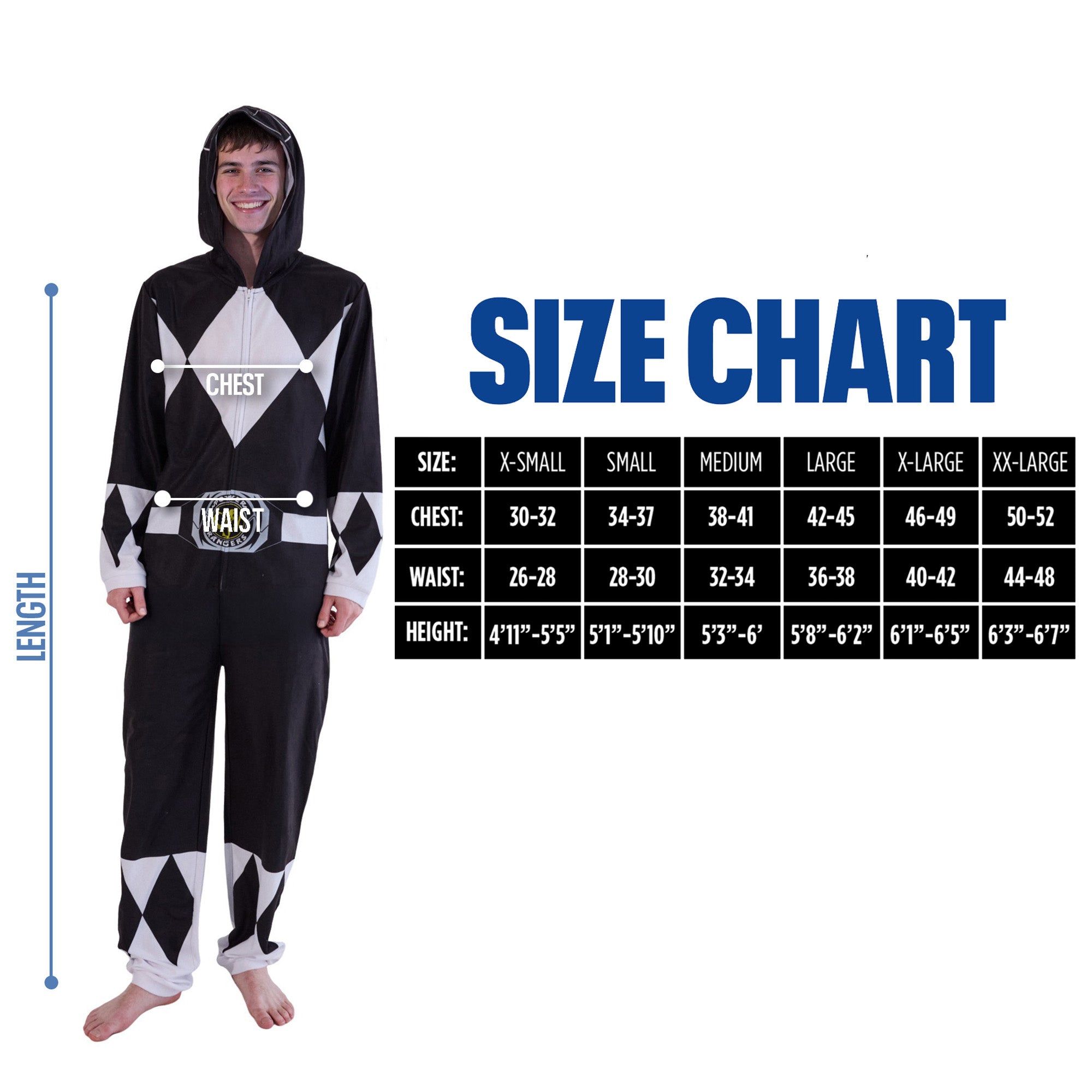 Power Rangers Black Ranger Adult Long Sleeve Hooded Cosplay Onesie Costume Union Suit