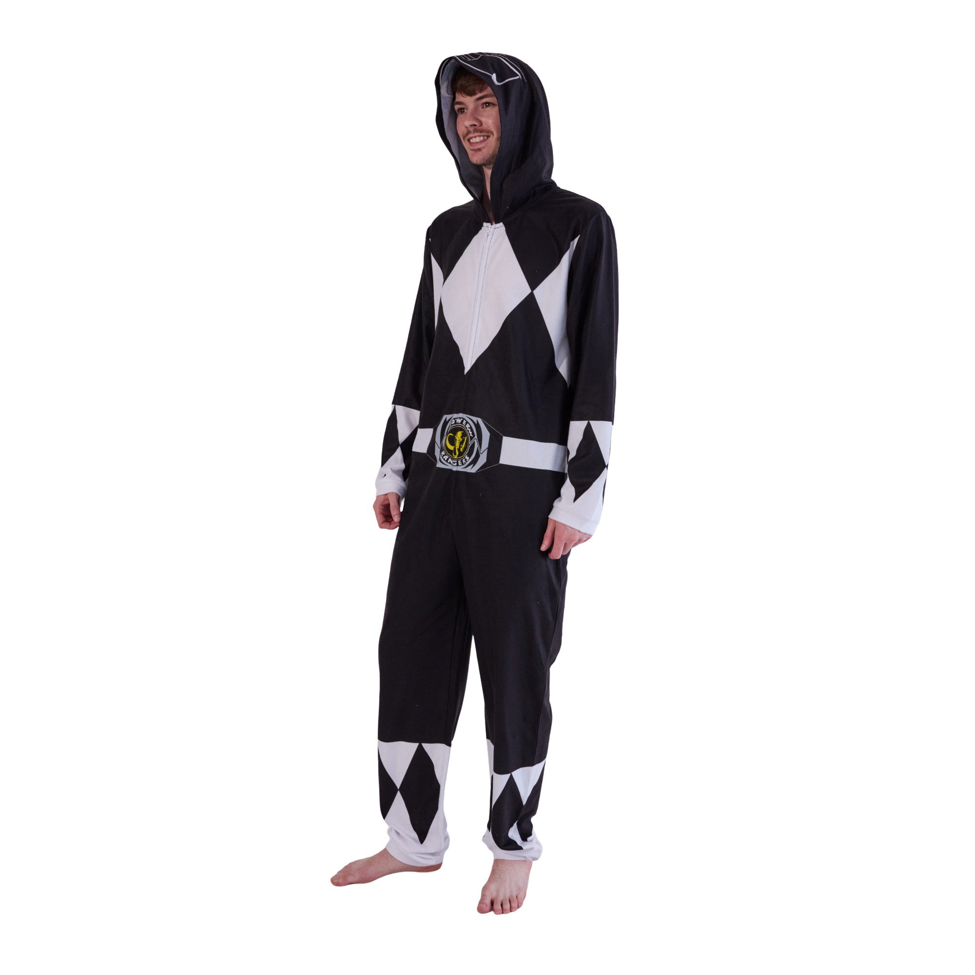 Power Rangers Black Ranger Adult Long Sleeve Hooded Cosplay Onesie Costume Union Suit